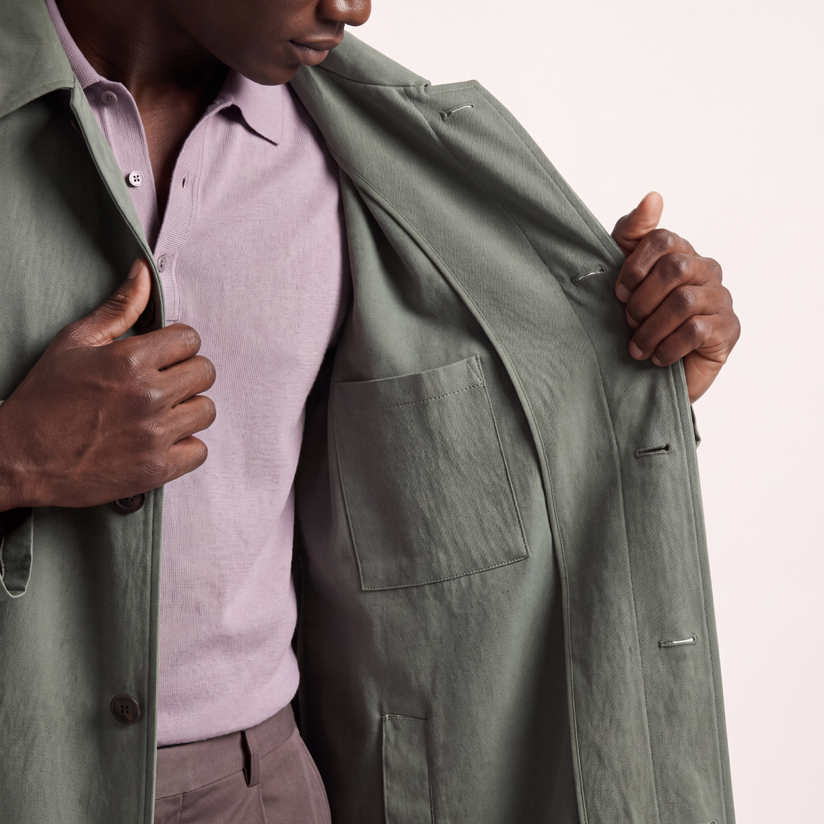 Mayfair Moss Minimalist Trench Coat - Sage Green