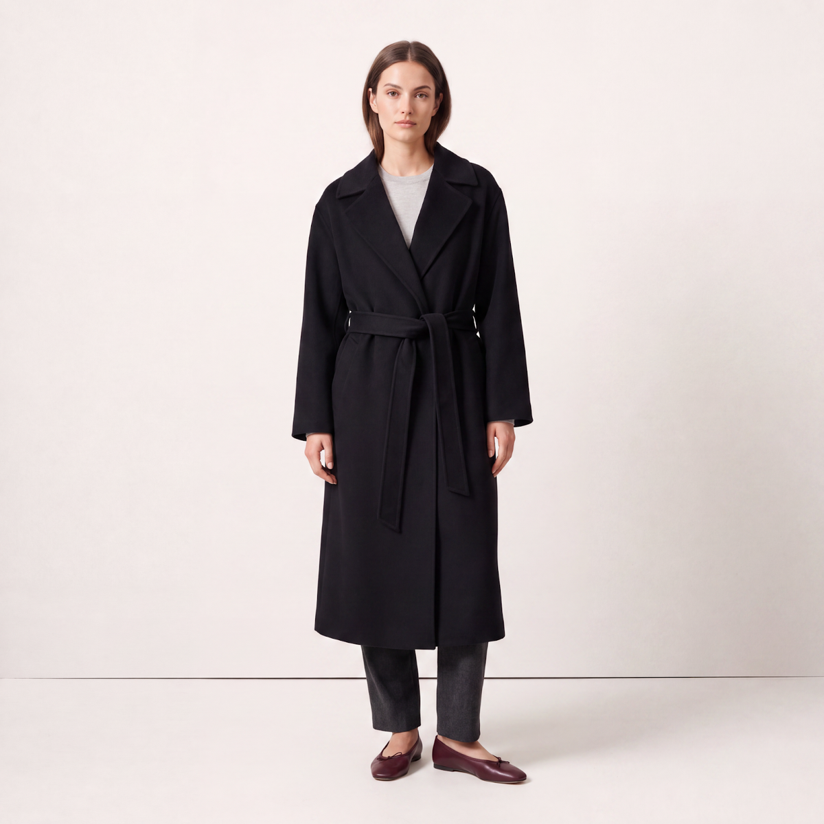 Clara Women's Pure Cashmere Long Belted Wrap Coat - Black