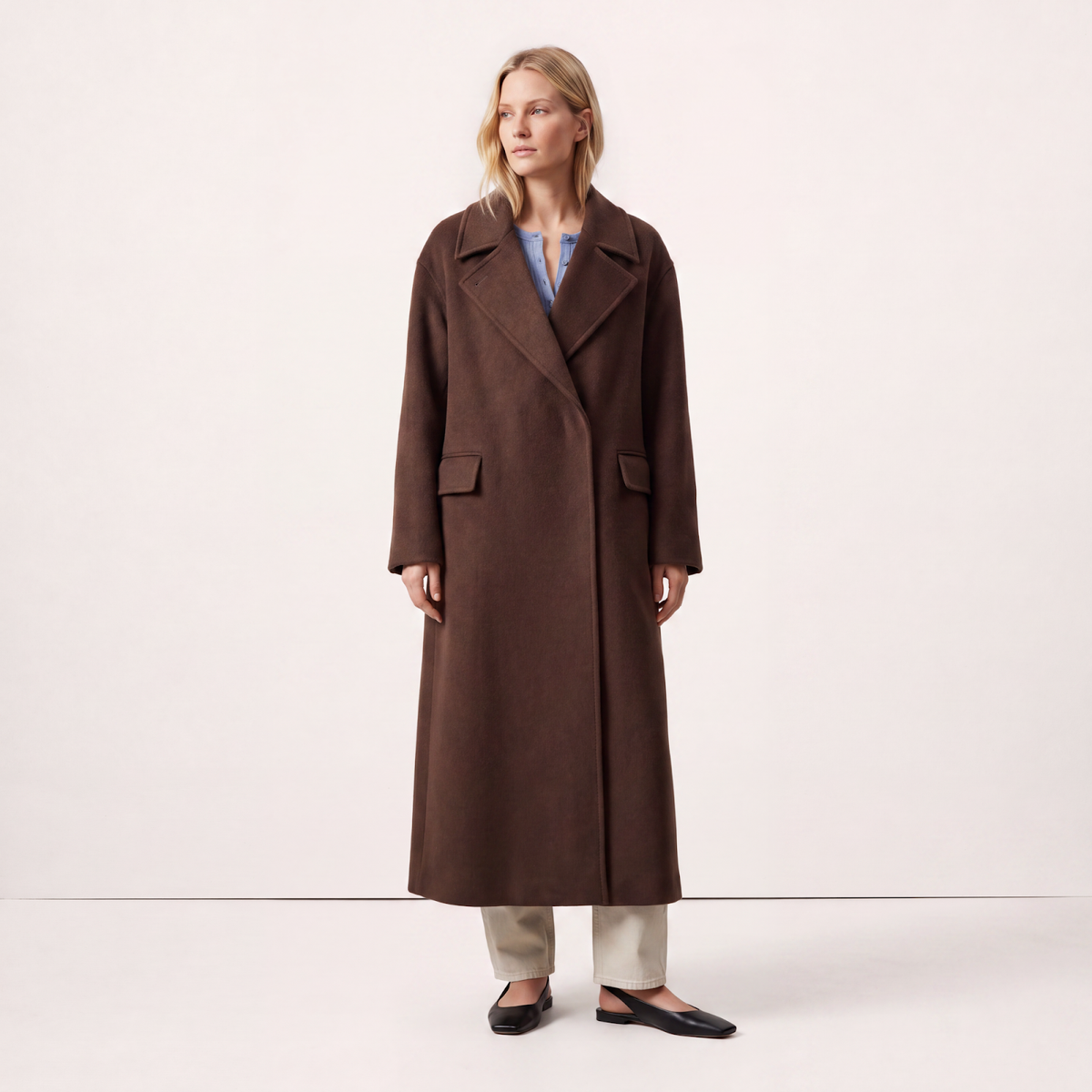 Piccadilly Relaxed Wool-Cashmere Ankle-Length Coat - Chocolate Brown