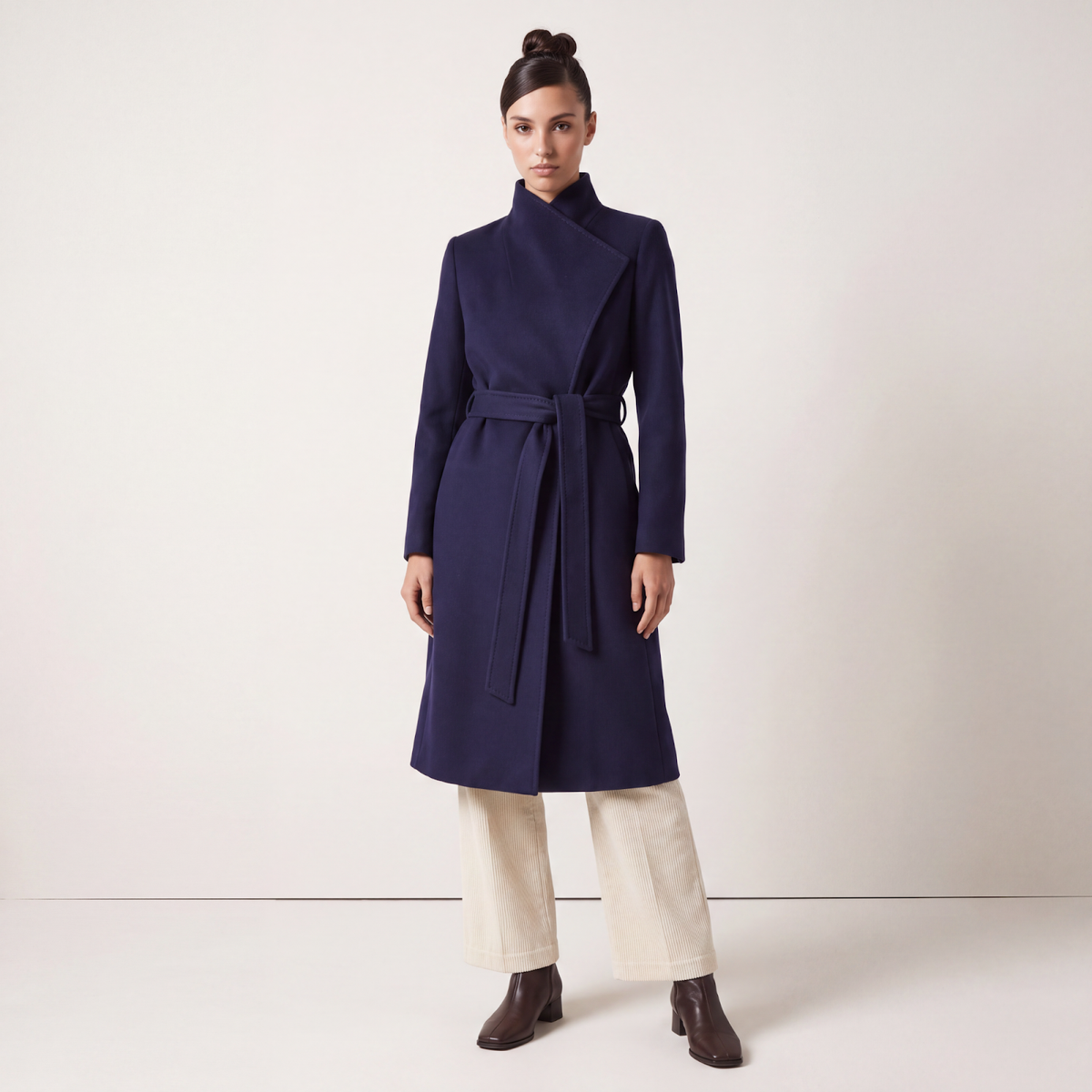 Elara 100% Pure Cashmere Maxi Coat - Navy