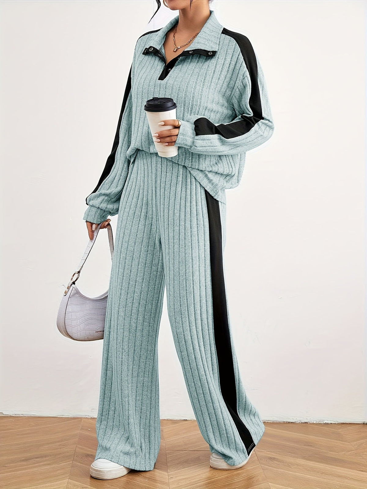 Optew Women's Lounge Set – Striped Knit Contrast-Trim Two Piece