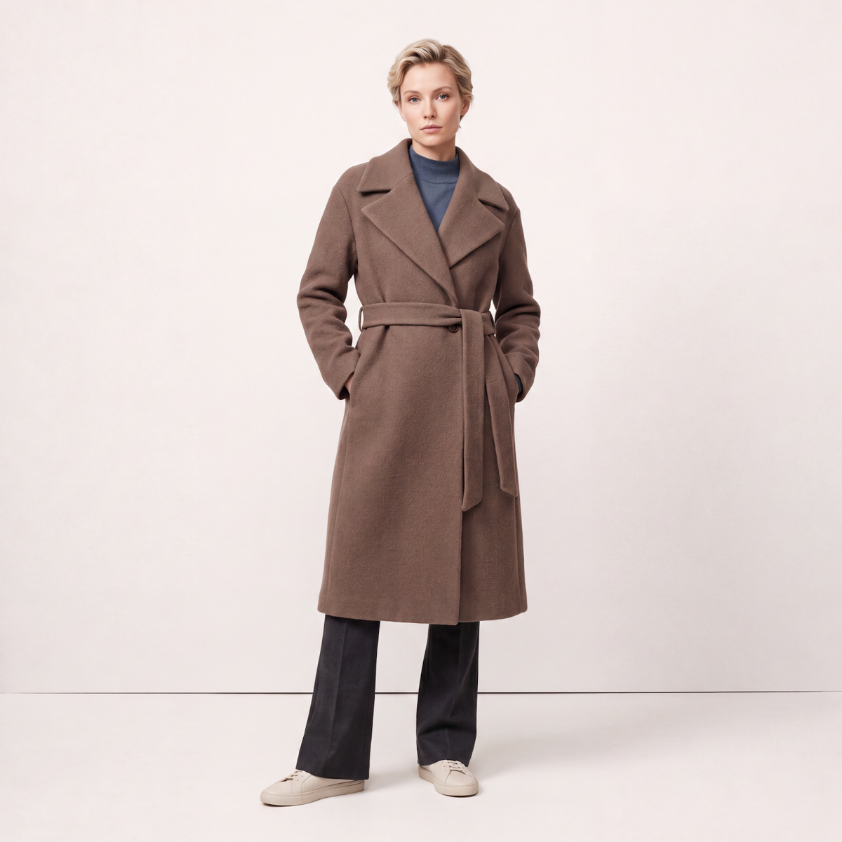 Sloane 100% Boiled Wool High-Collar Maxi Coat - Cocoa