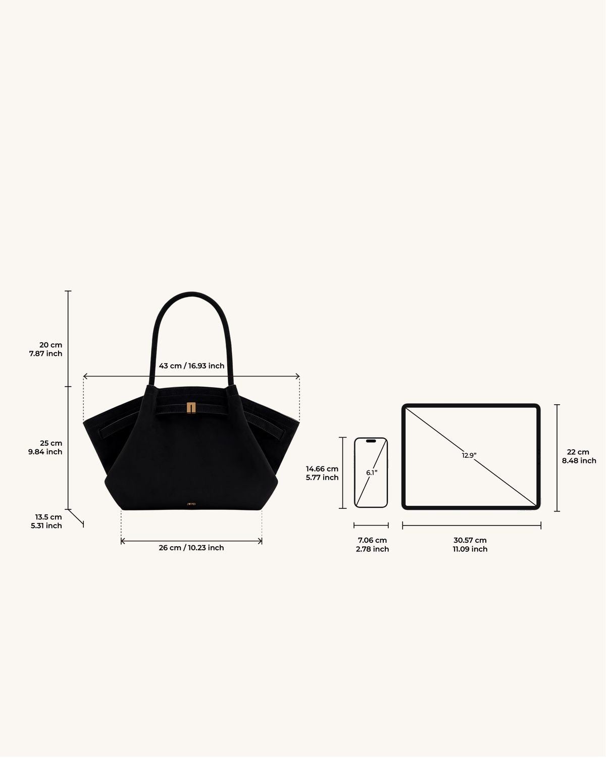 Optew Hana Medium Faux Suede Tote Bag - Black
