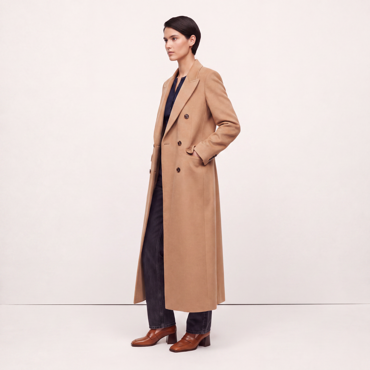 Noir Signature 100% Cashmere Full-Length Tailored Coat - Camel