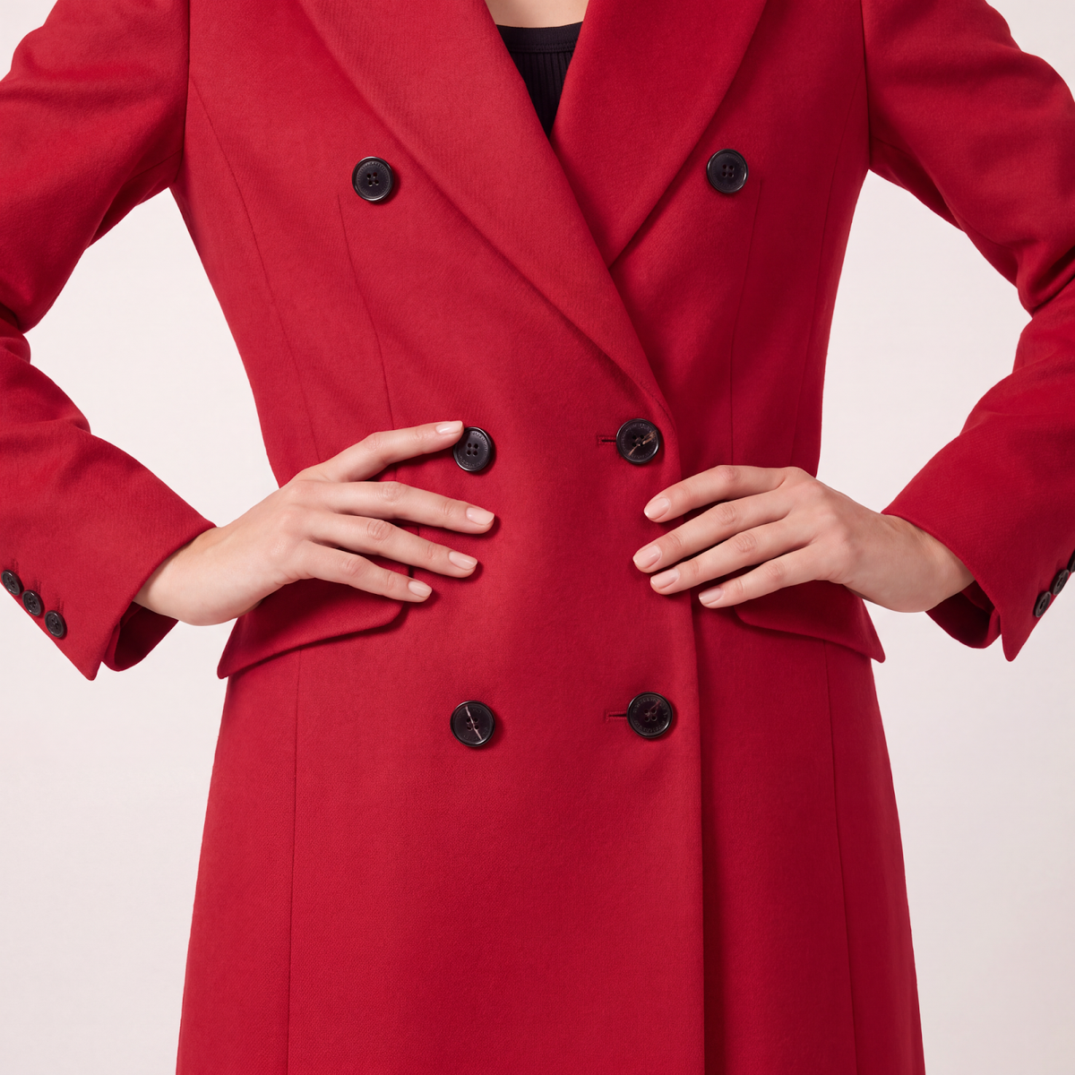 Red Double-Breasted Wool Blend Statement Coat with Power Shoulders