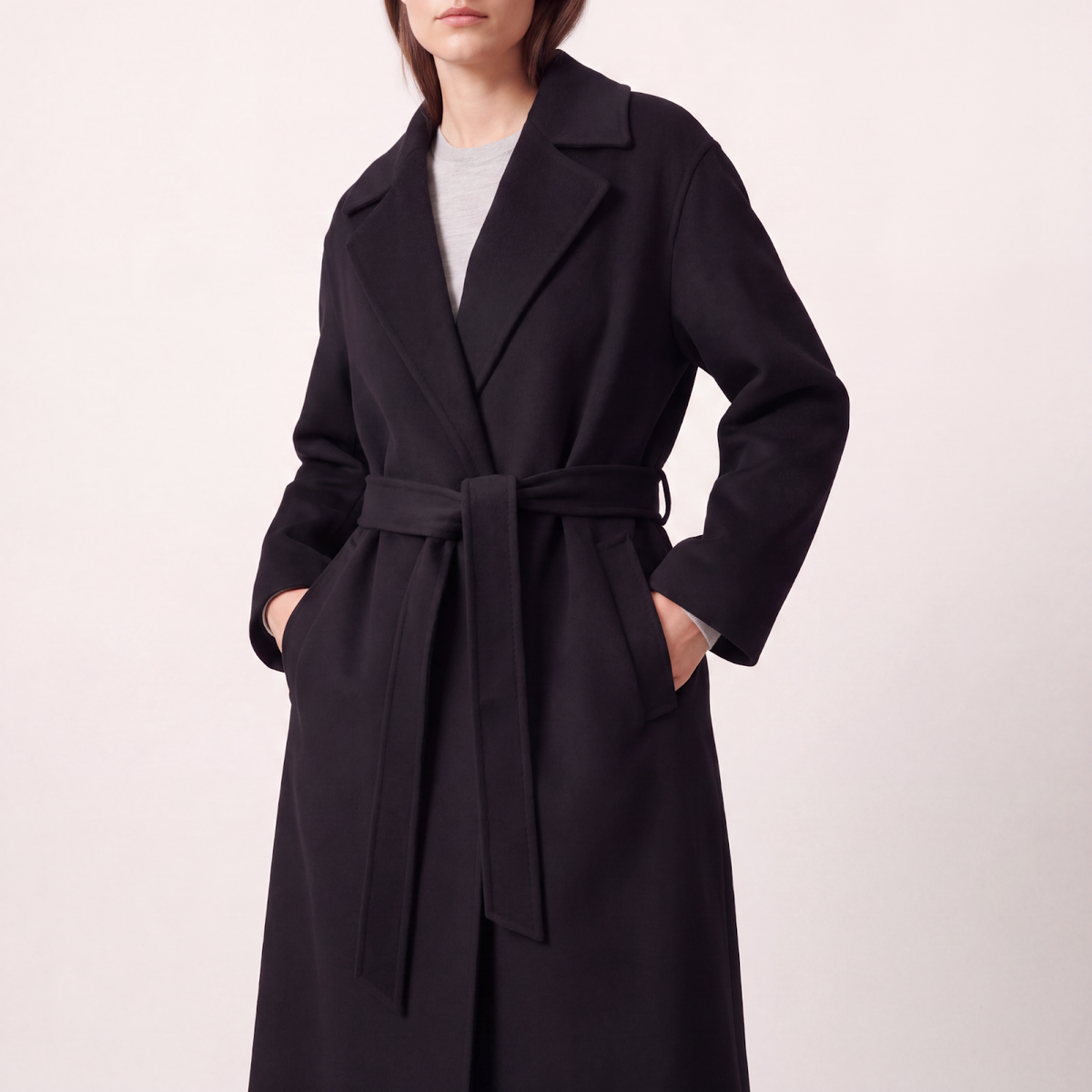 Clara Women's Pure Cashmere Long Belted Wrap Coat - Black