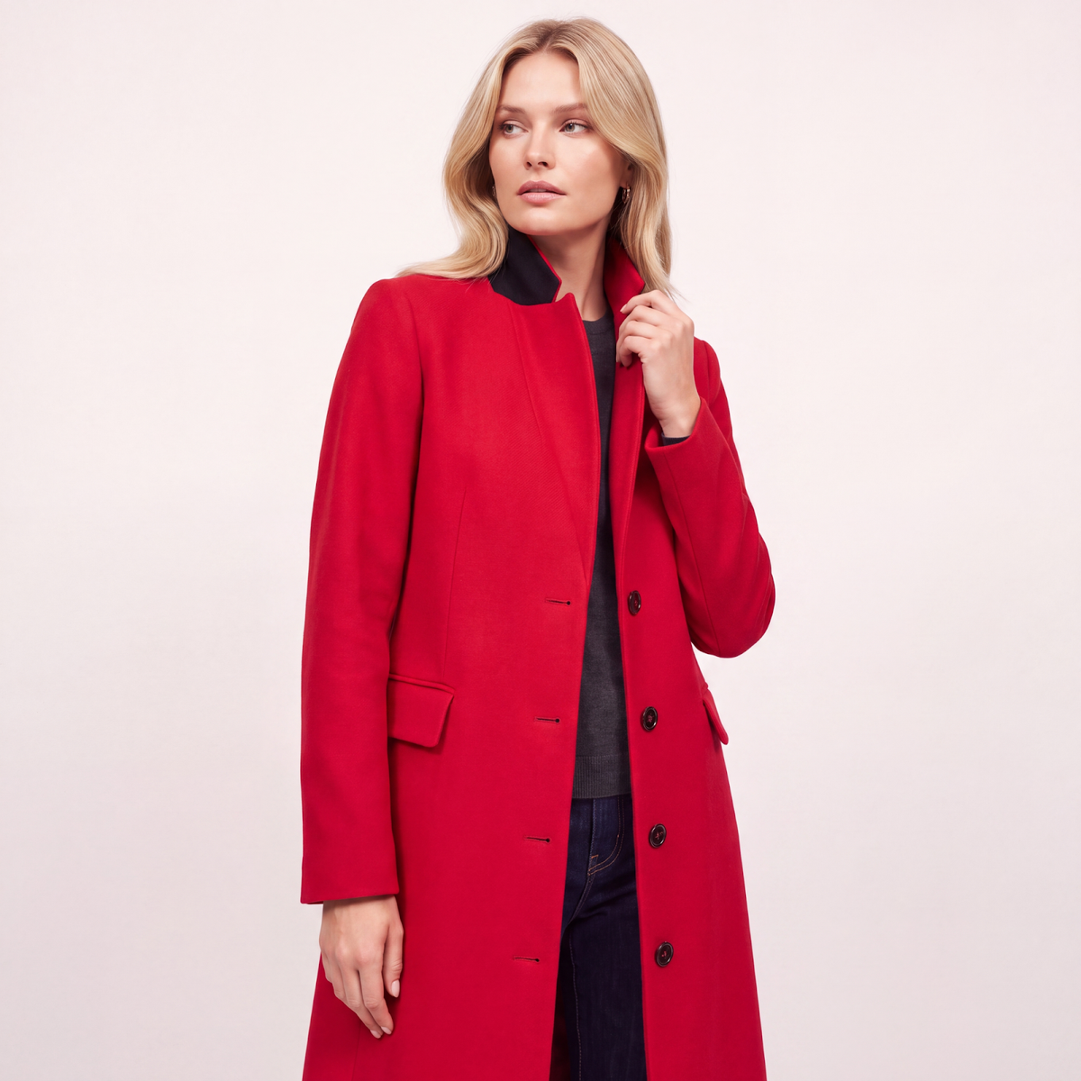 Hampstead Tailored Single-Breasted Wool Coat - Red