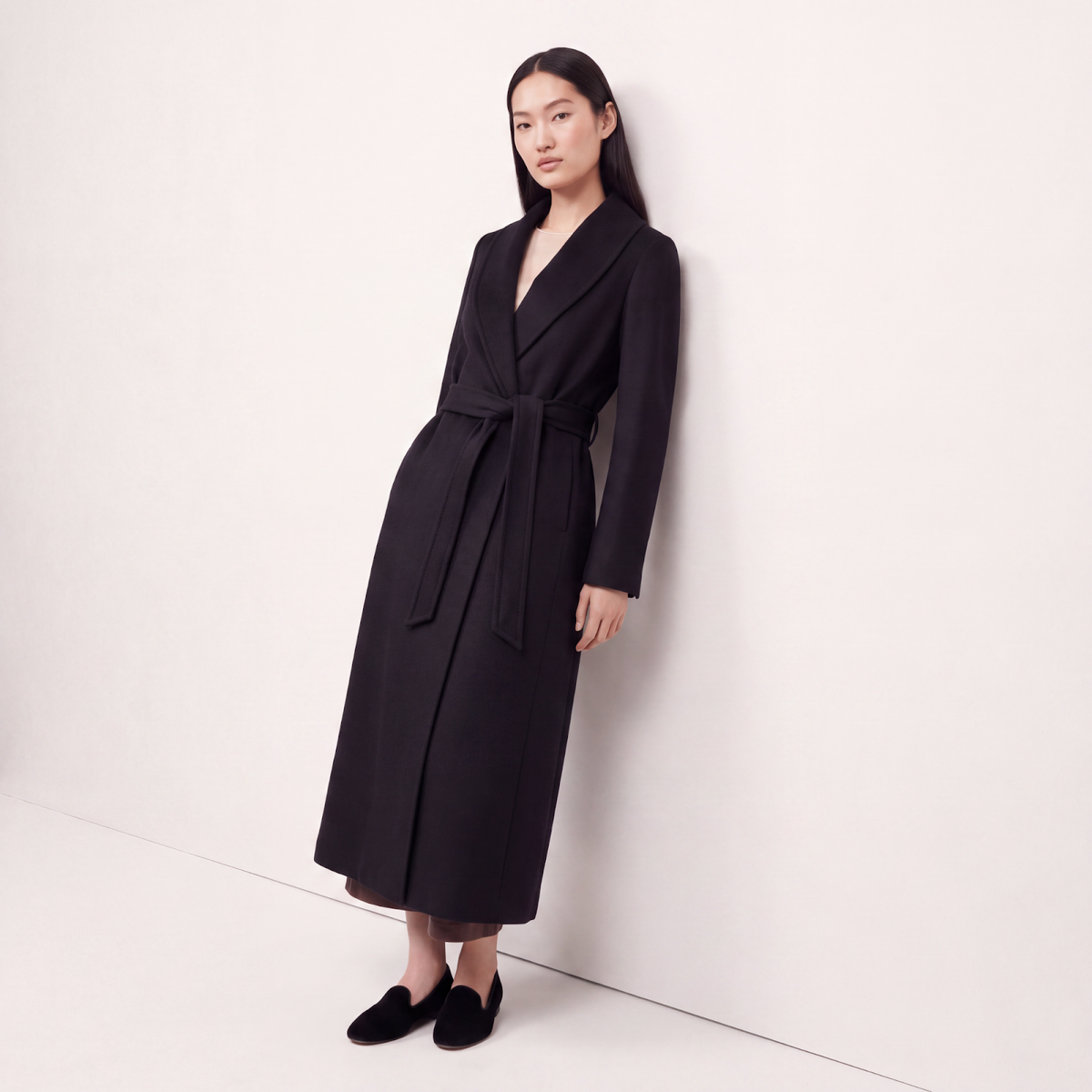 Crown Pure Cashmere Wrap Coat - Luxury Black