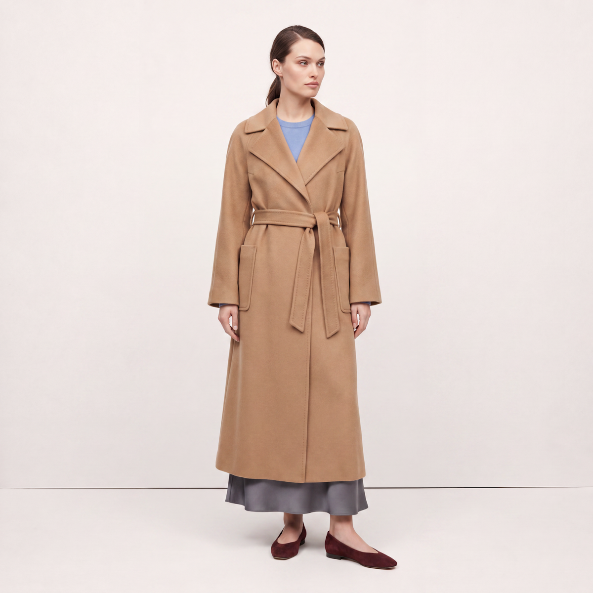 Kiyora 100% Pure Italian Cashmere Long Wrap Coat - Camel