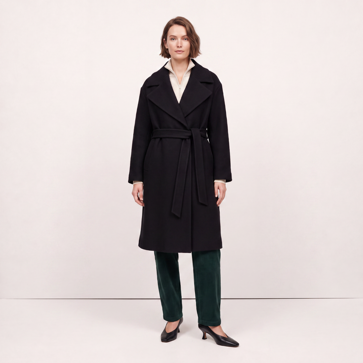 Bond 100% Boiled Wool Knee-Length Wrap Coat - Black