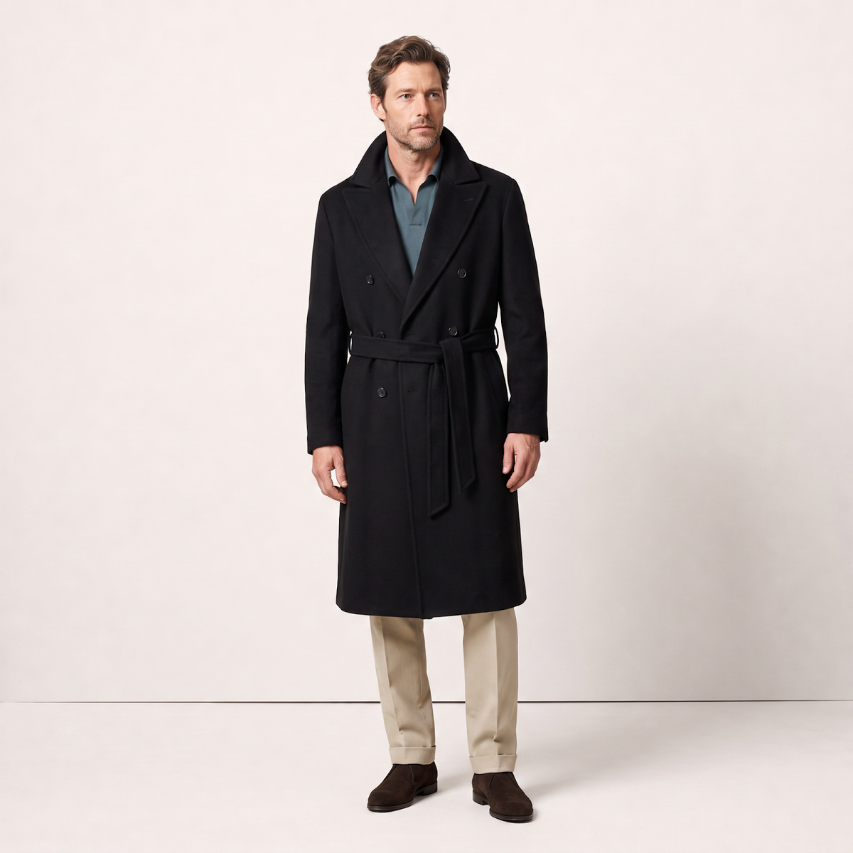 Savile 100% Italian Cashmere Belted Coat - Black