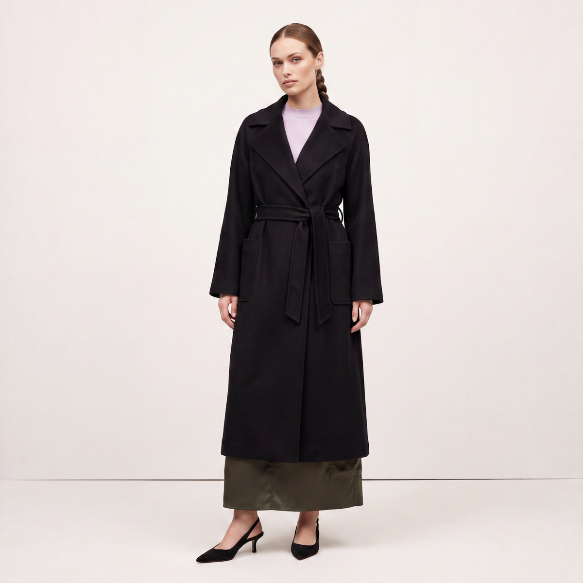 Luna Kiyora 100% Pure Italian Cashmere Long Wrap Coat - Black