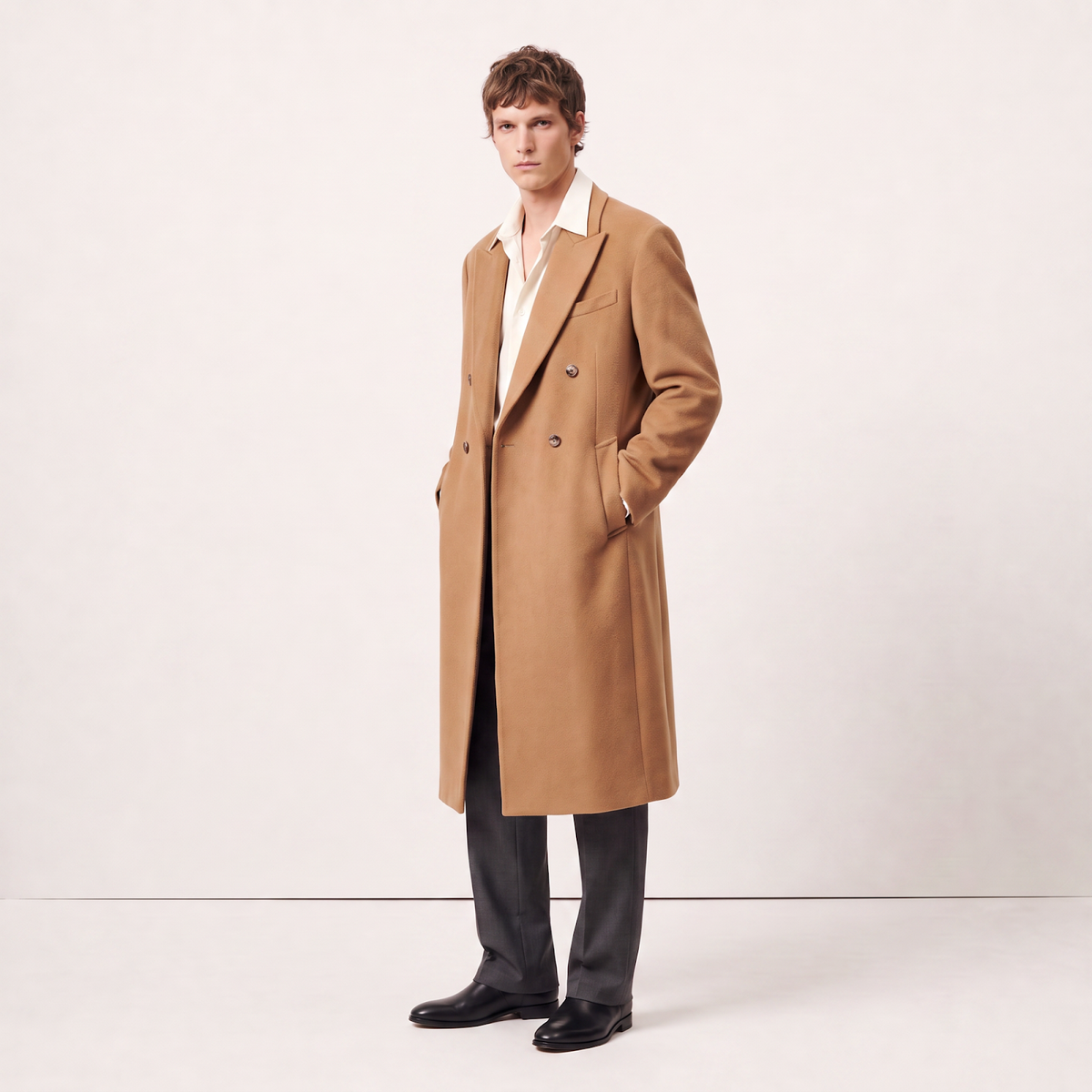 Visconti 100% Pure Italian Cashmere Double-Breasted Overcoat - Camel