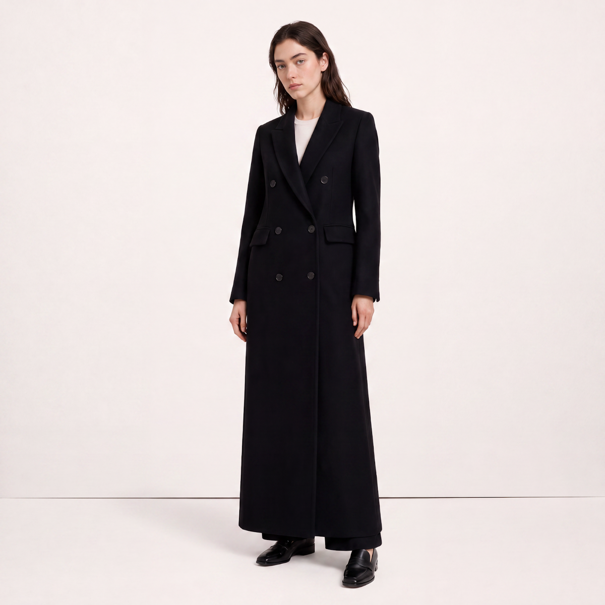 Black Double-Breasted Maxi Length Premium Wool Coat