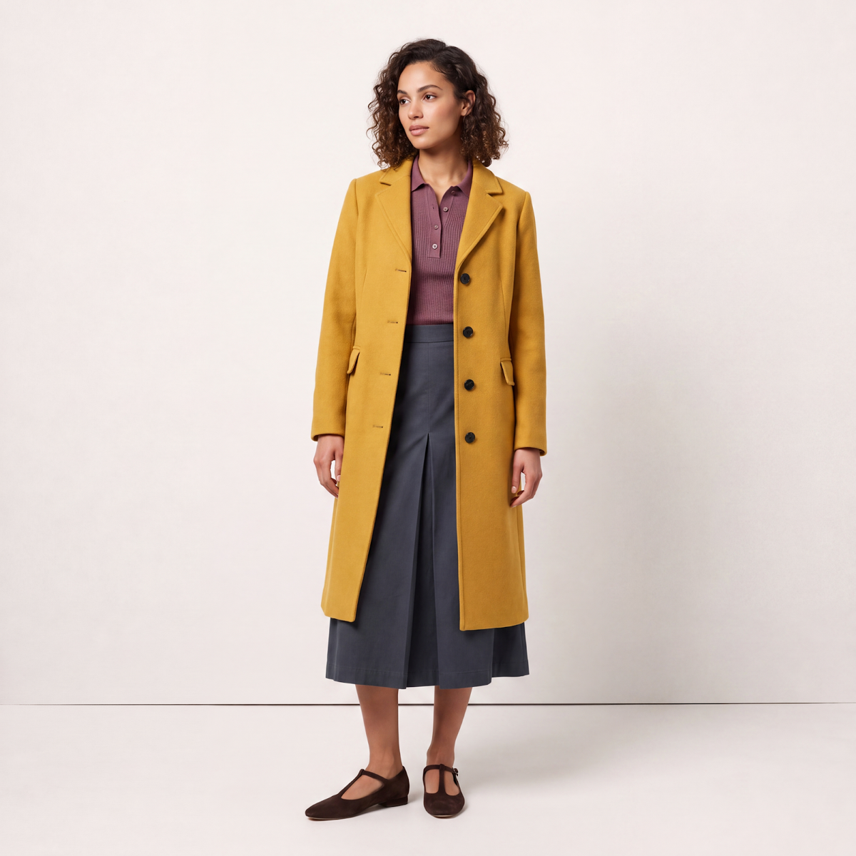 Hampstead 100% Pure Virgin Wool Tailored Single-Breasted Coat - Mustard