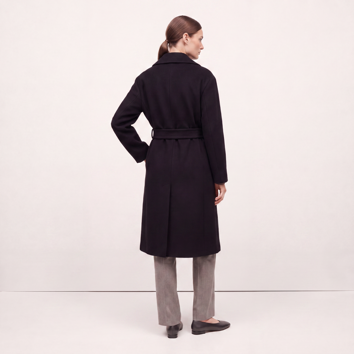 Regent Wool-Blend Wrap Coat with Belt - Black