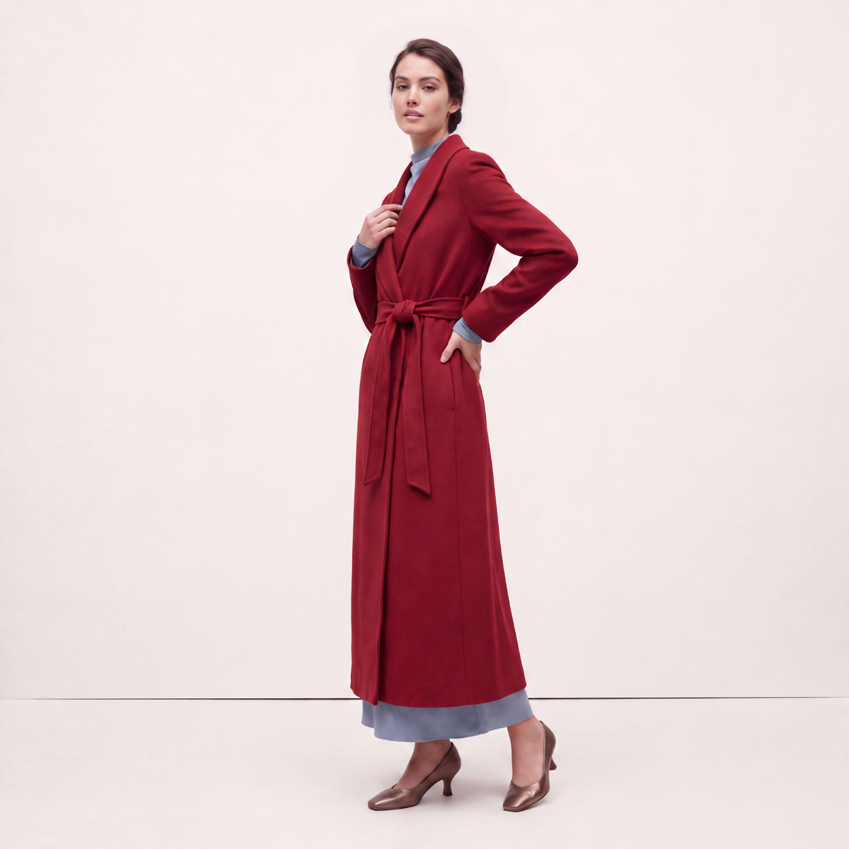 Crown Pure Cashmere Wrap Coat - Luxury Red