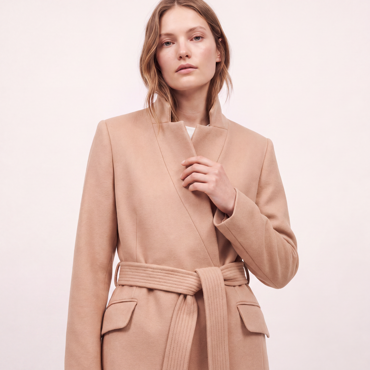 Classic Camel Belted Wool Wrap Coat