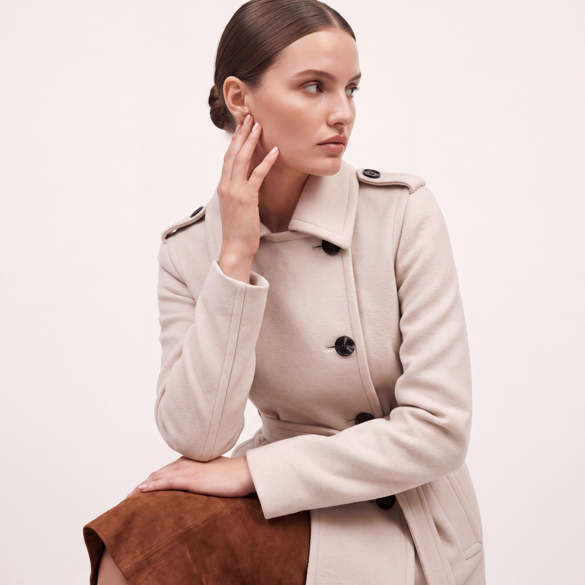 Vellum Wool-Rich Belted Midi Coat - Cream / Ecru