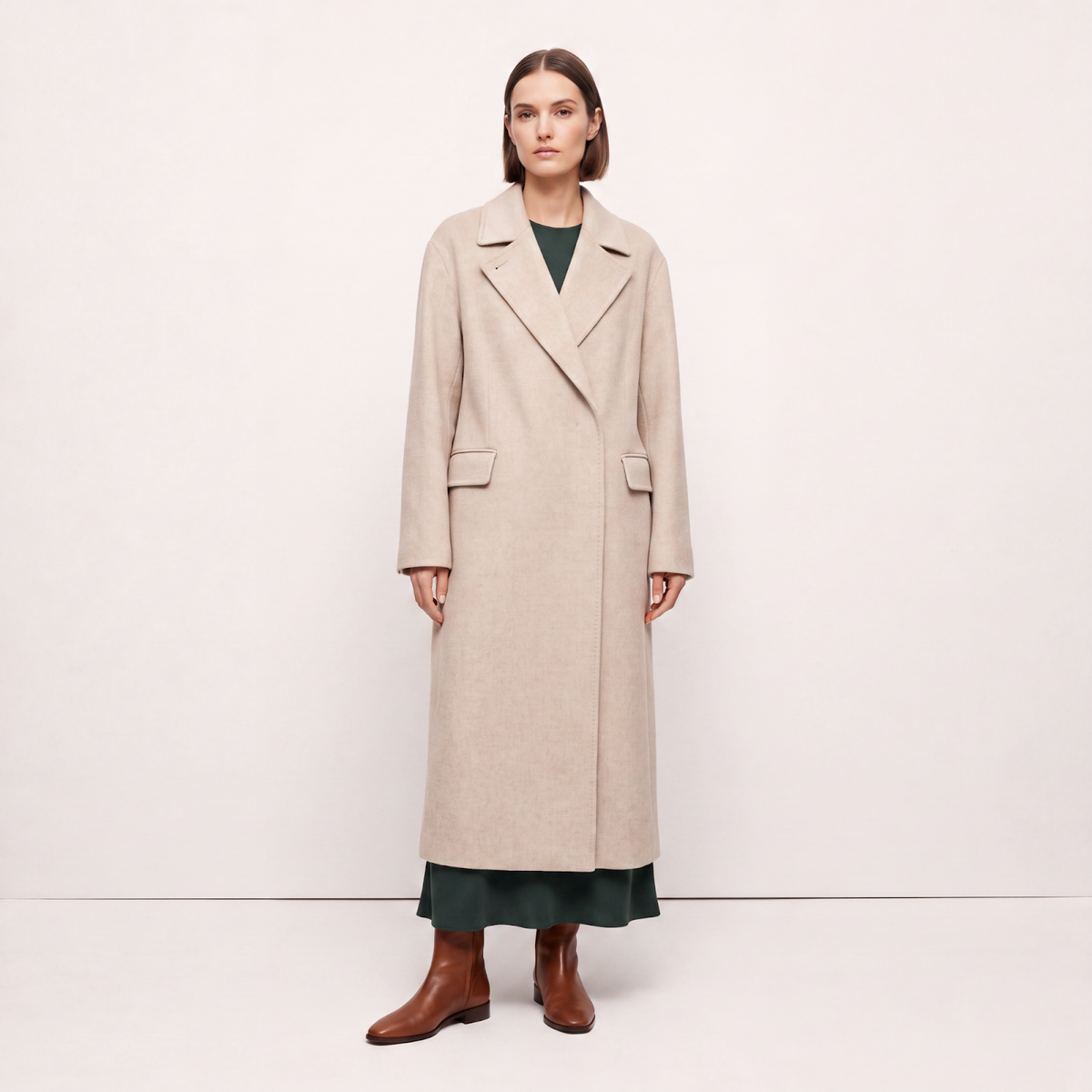 Piccadilly Wool & Cashmere Ankle-Length Relaxed Coat - Oatmeal