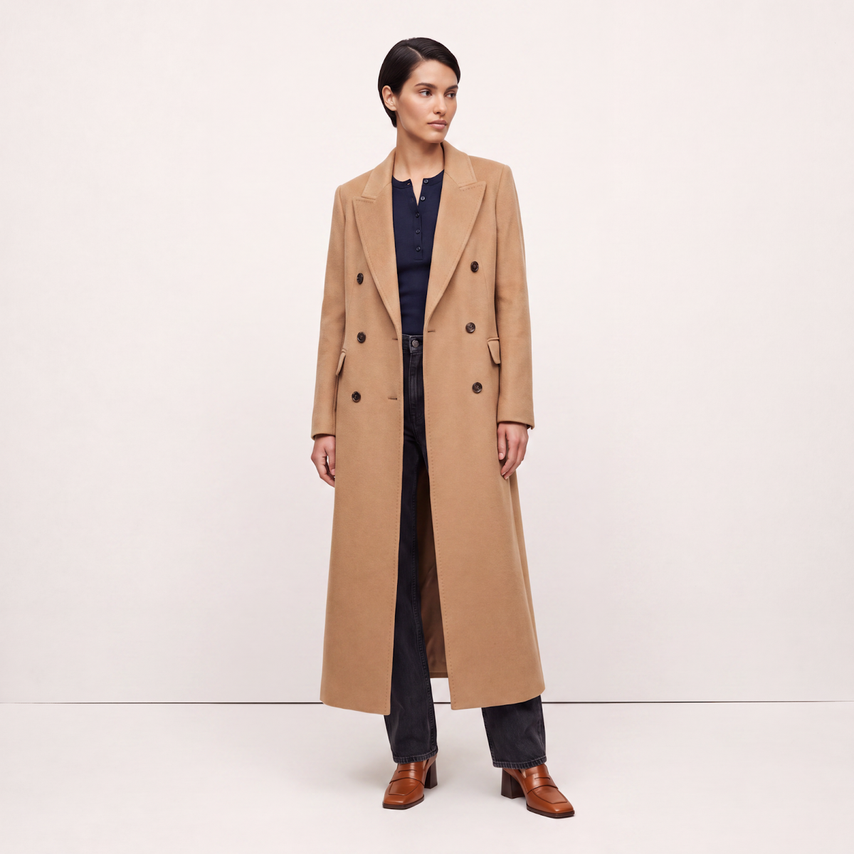 Noir Signature 100% Cashmere Full-Length Tailored Coat - Camel