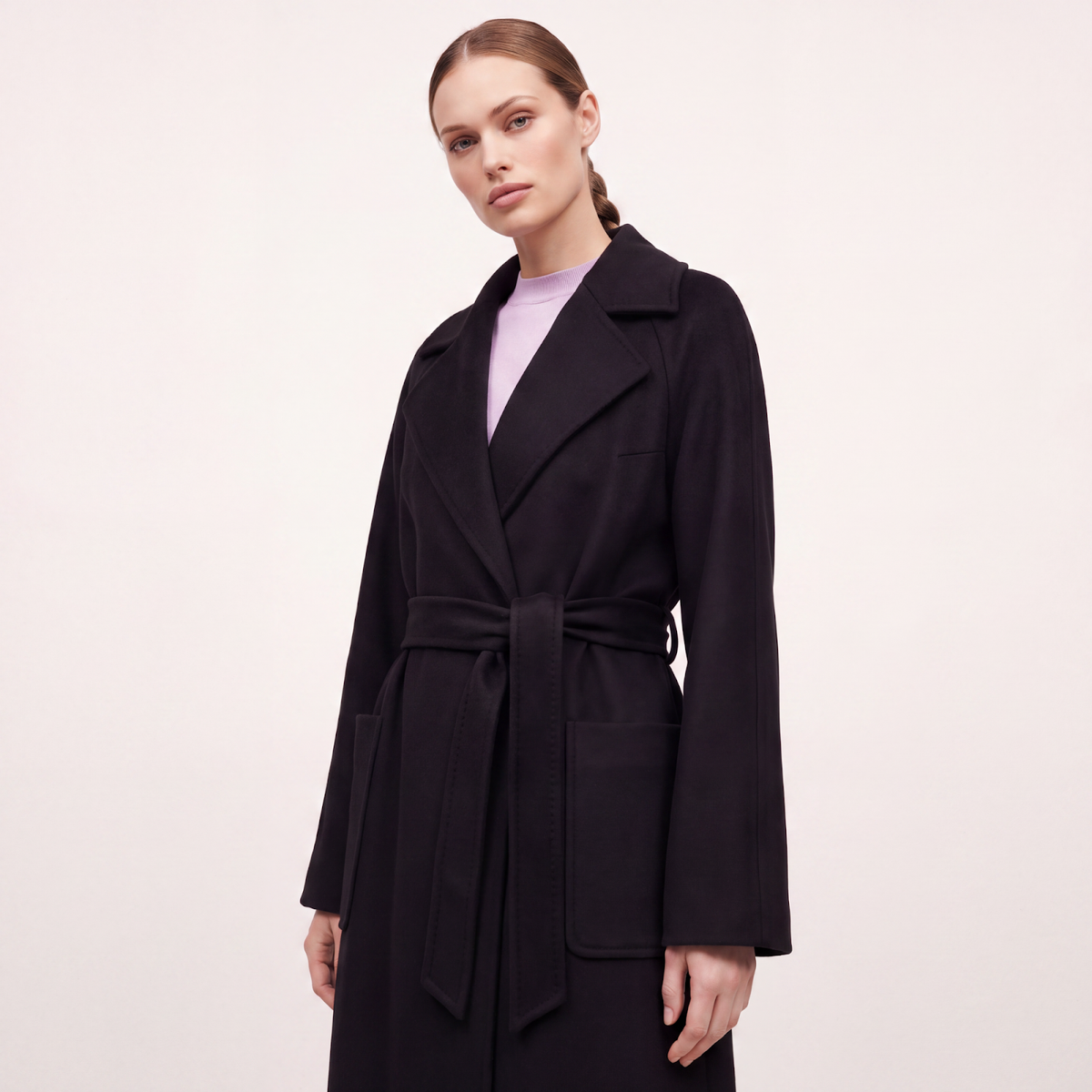 Luna Kiyora 100% Pure Italian Cashmere Long Wrap Coat - Black