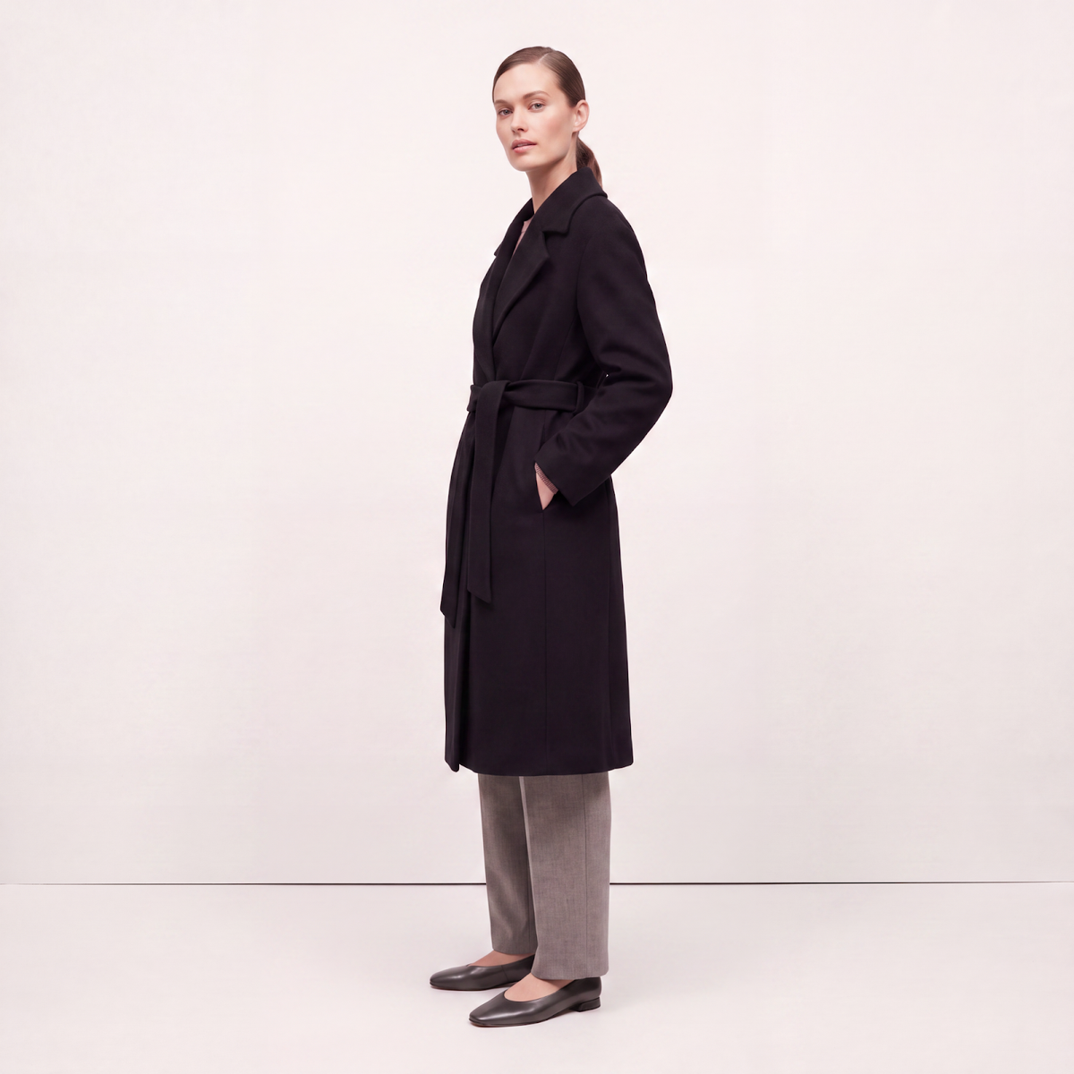 Regent Wool-Blend Wrap Coat with Belt - Black