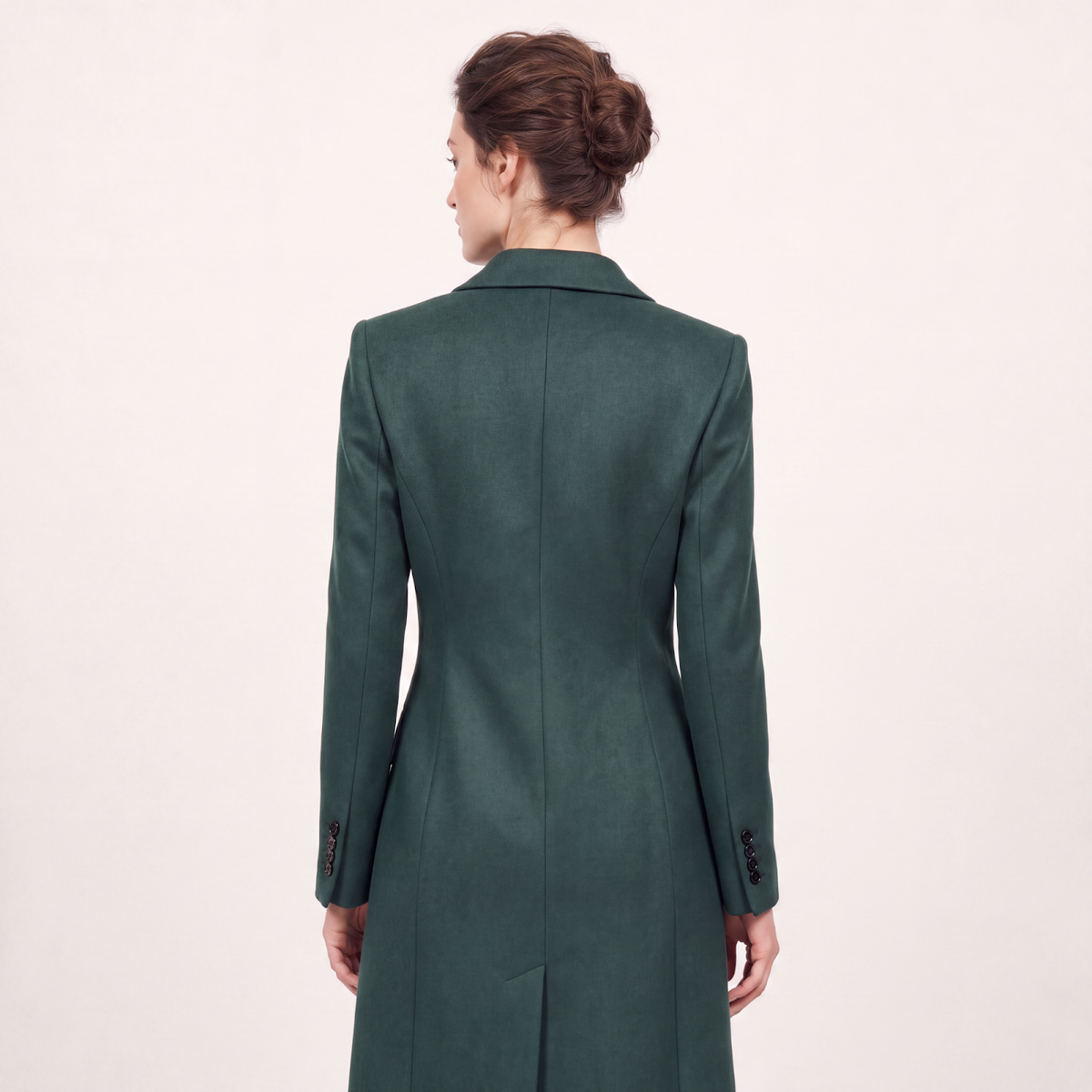 Emerald Green Tailored Double-Breasted Wool Blend Coat