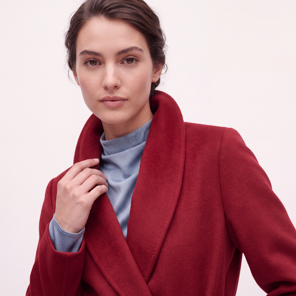 Crown Pure Cashmere Wrap Coat - Luxury Red