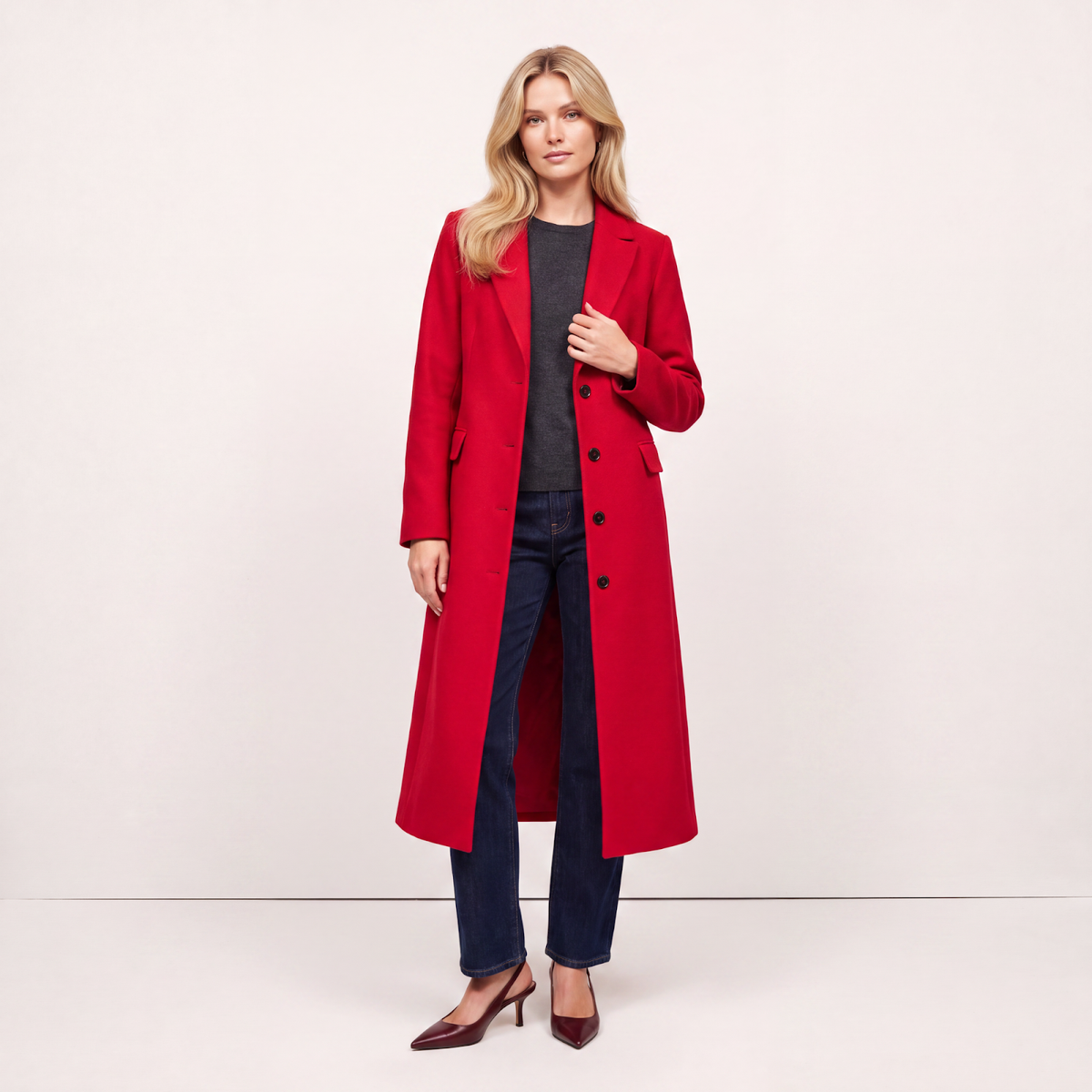 Hampstead Tailored Single-Breasted Wool Coat - Red