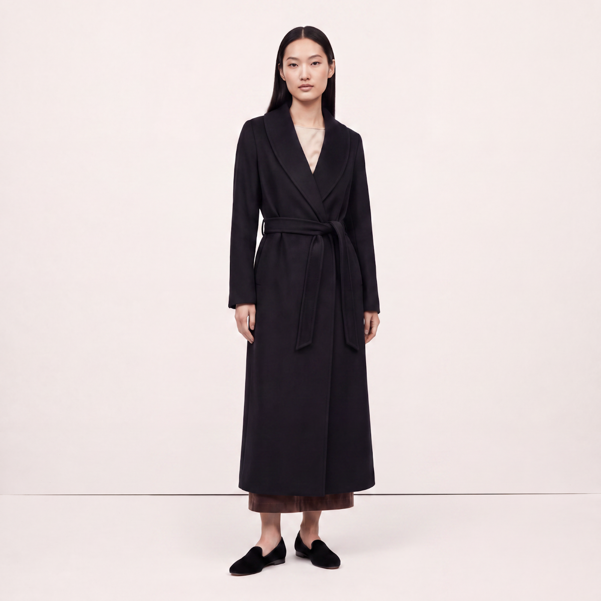 Crown Pure Cashmere Wrap Coat - Luxury Black