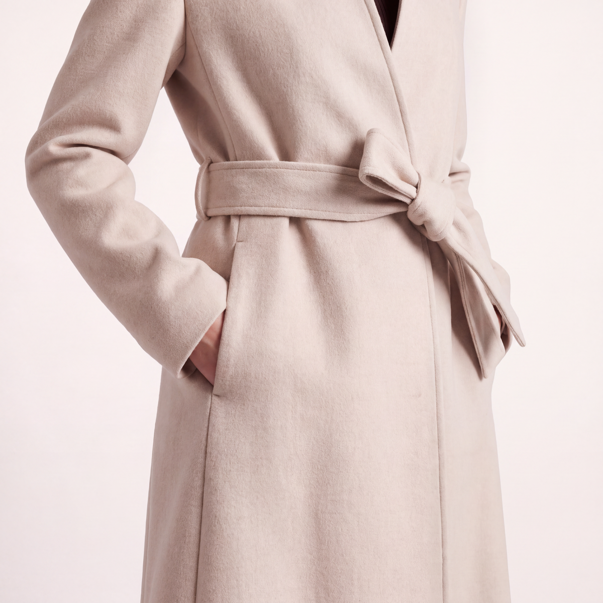 Victoria High-Neck Tailored Wool Coat with Flared Skirt - Oatmeal