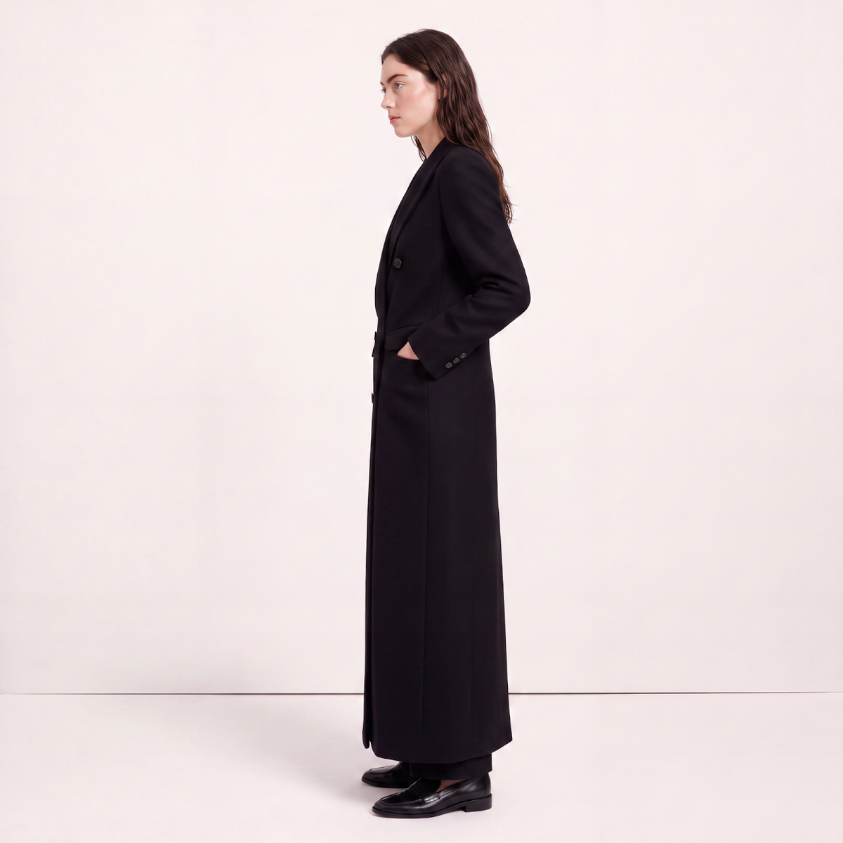 Black Double-Breasted Maxi Length Premium Wool Coat