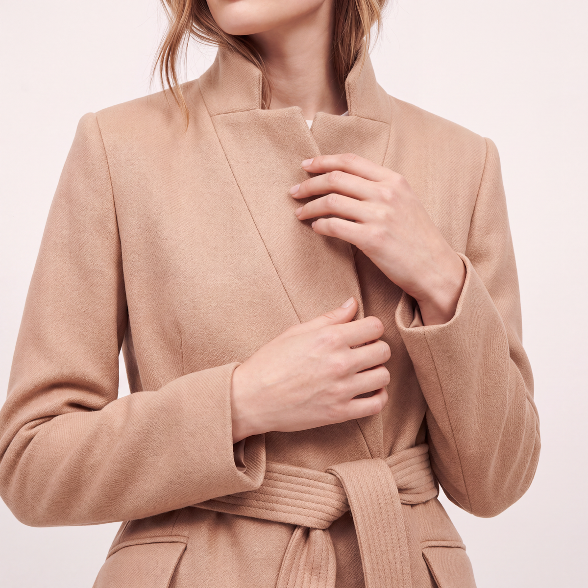 Classic Camel Belted Wool Wrap Coat