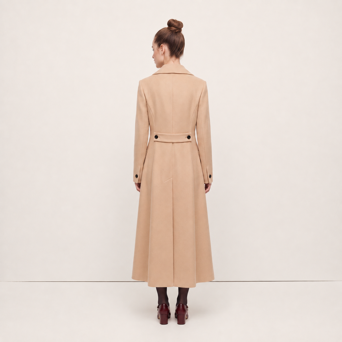 Pleated A-Line Maxi Coat in Luxury Wool Blend