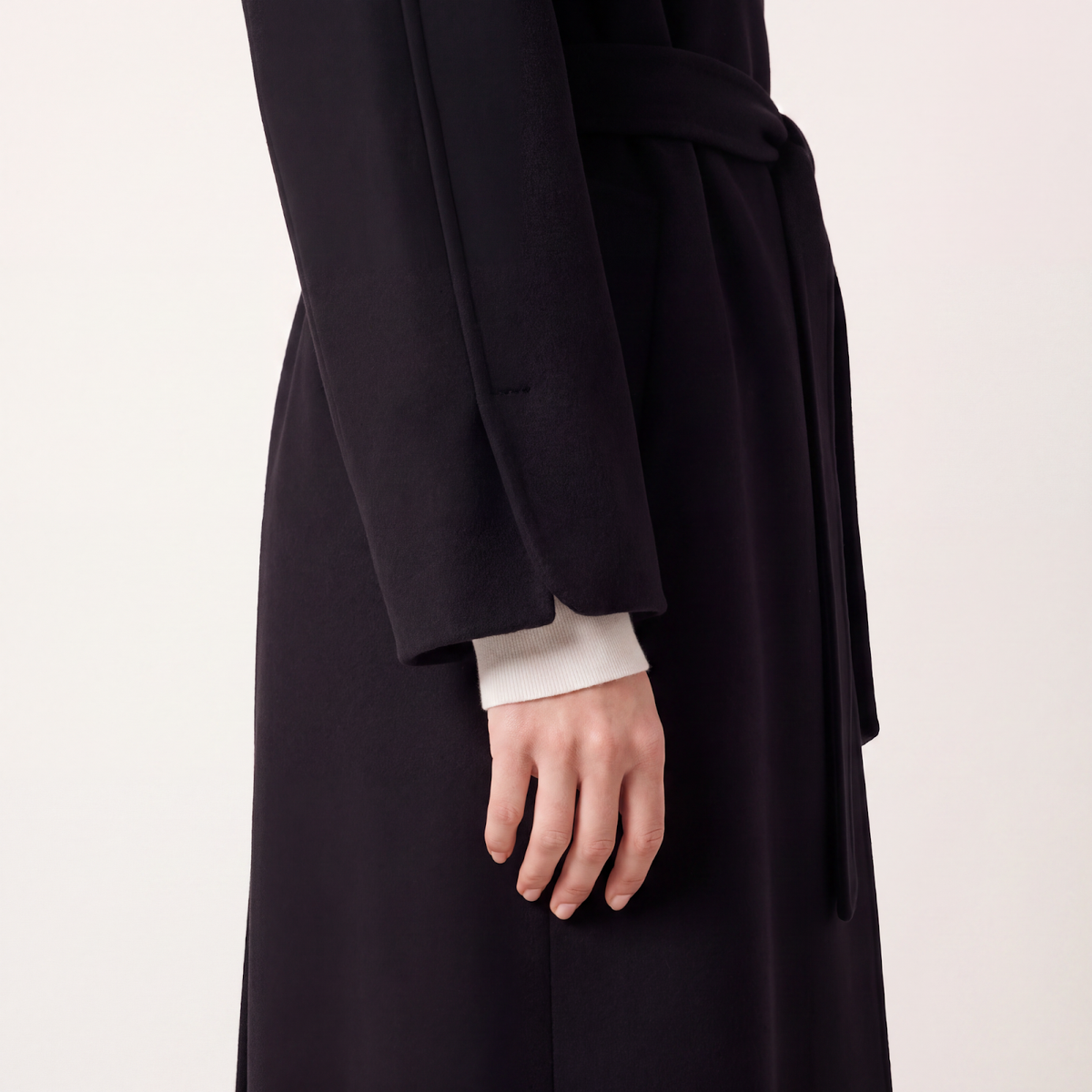 Cricket Pure Cashmere Belted Coat with Funnel Collar - Black