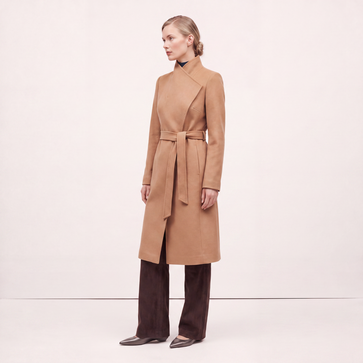 Elara 100% Pure Cashmere Wrap Maxi Coat - Camel