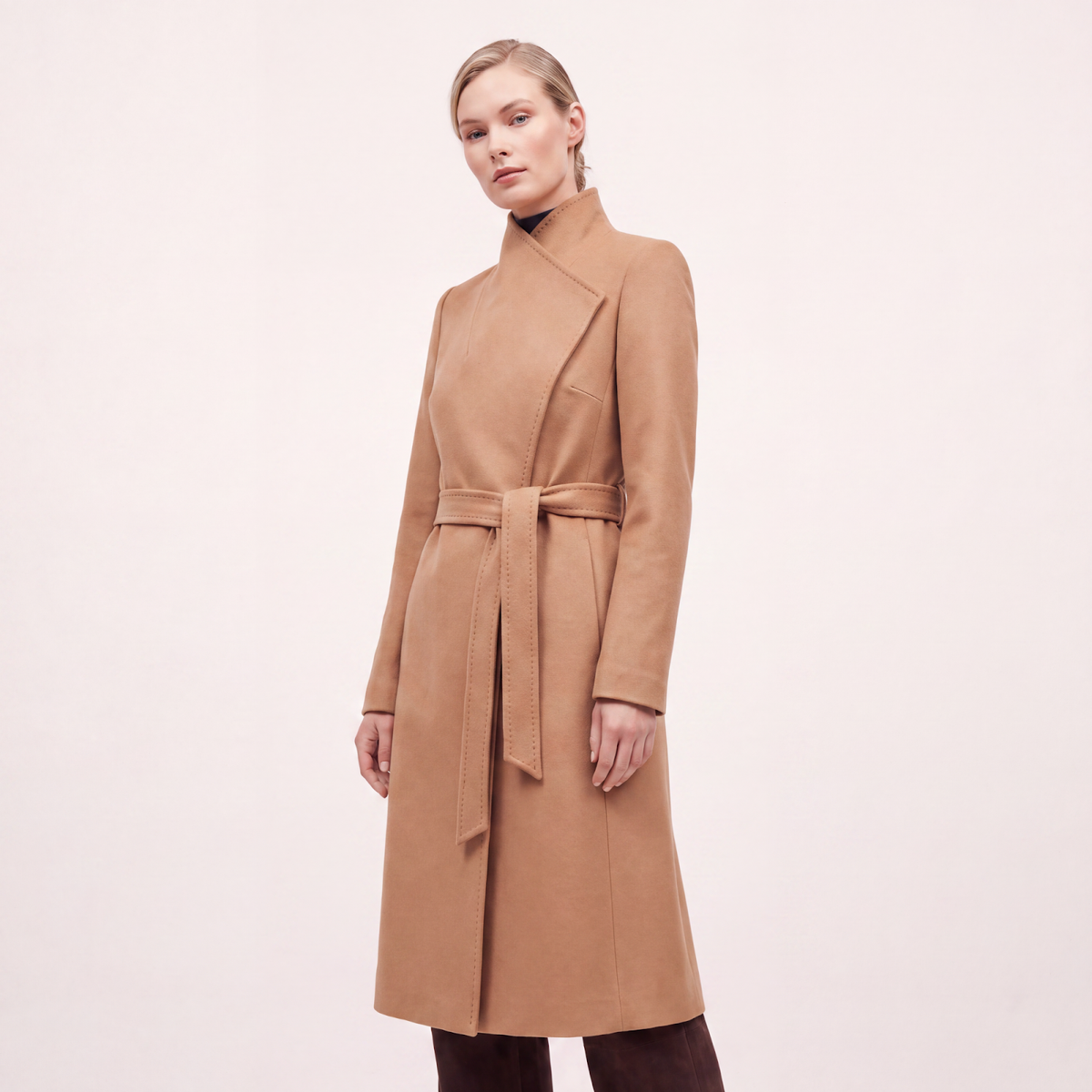 Elara 100% Pure Cashmere Wrap Maxi Coat - Camel