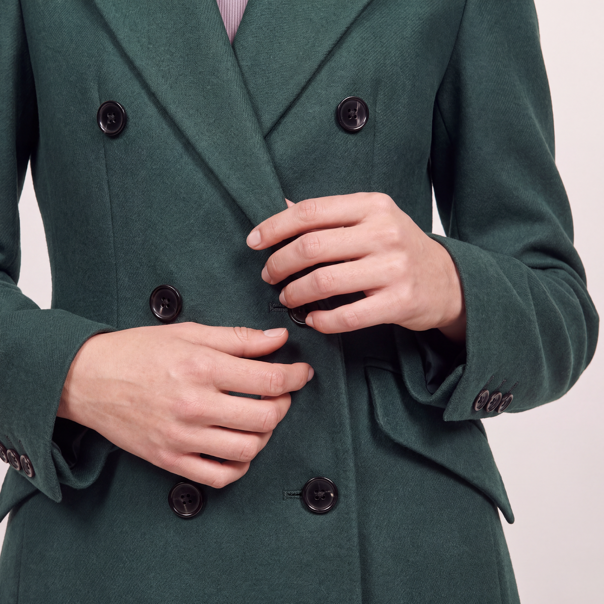 Emerald Green Tailored Double-Breasted Wool Blend Coat