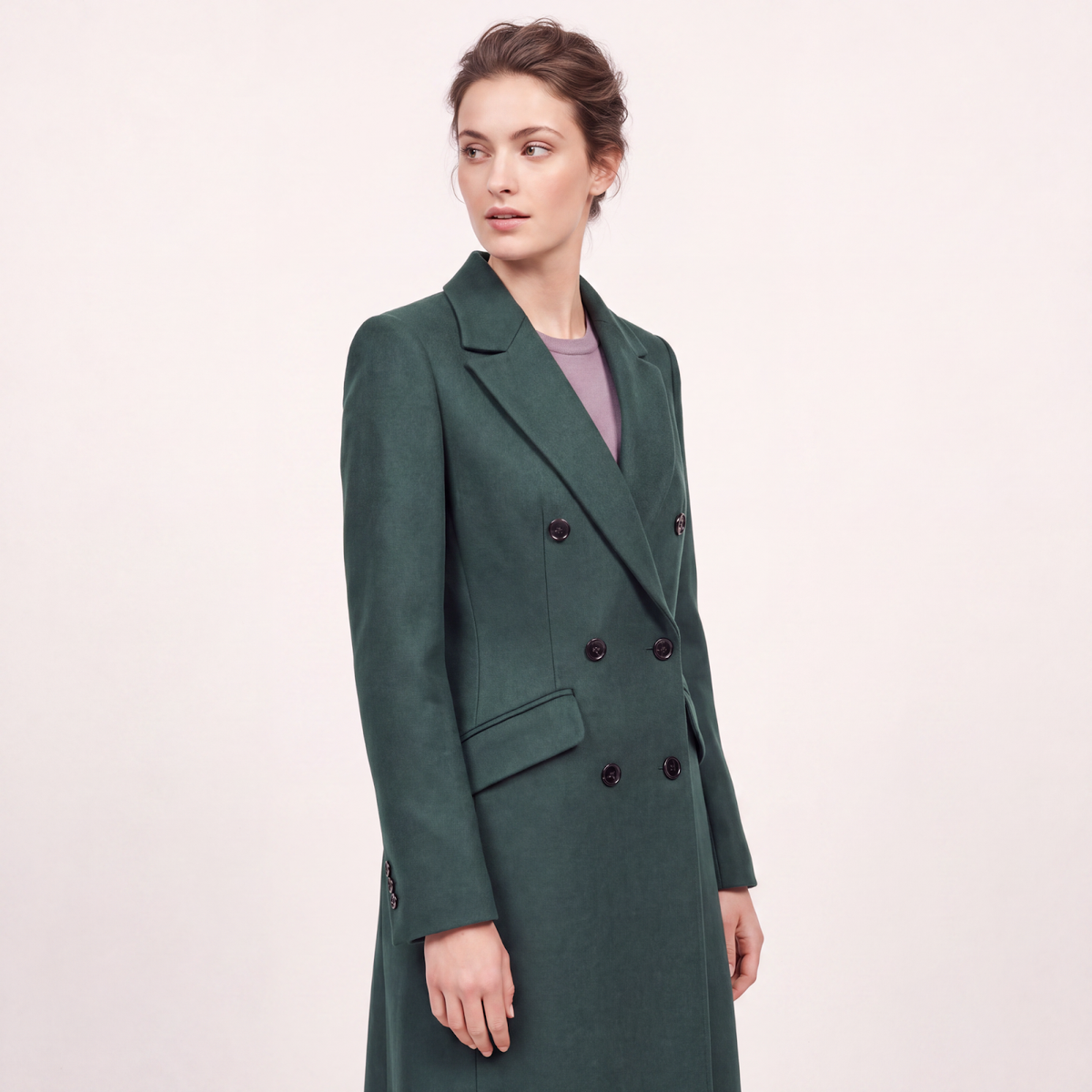 Emerald Green Tailored Double-Breasted Wool Blend Coat