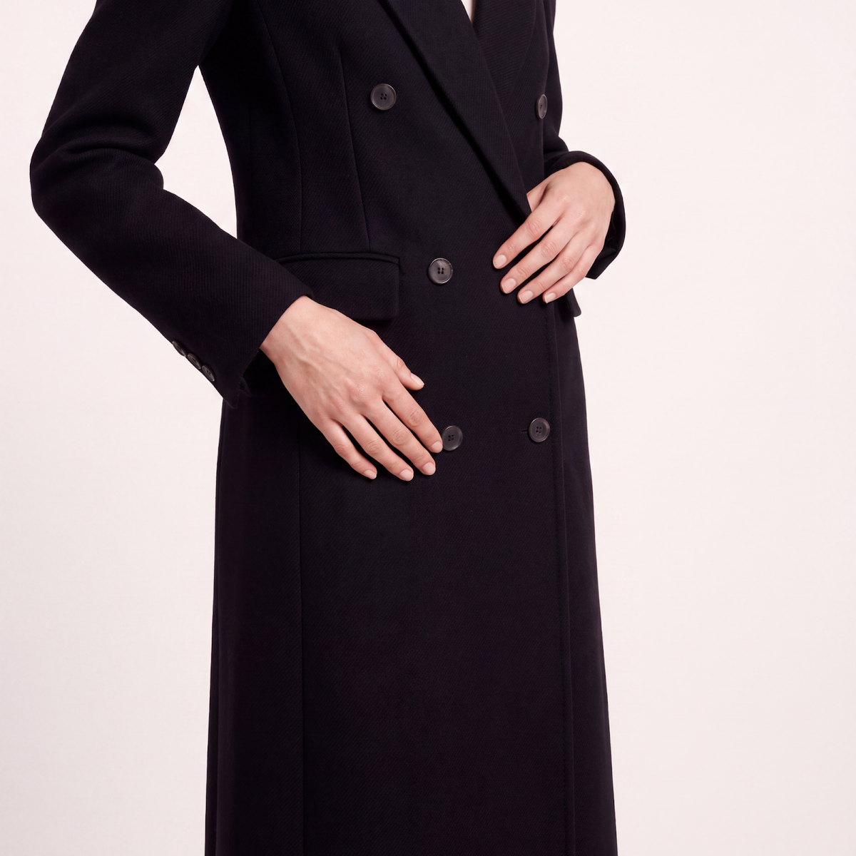 Black Double-Breasted Maxi Length Premium Wool Coat