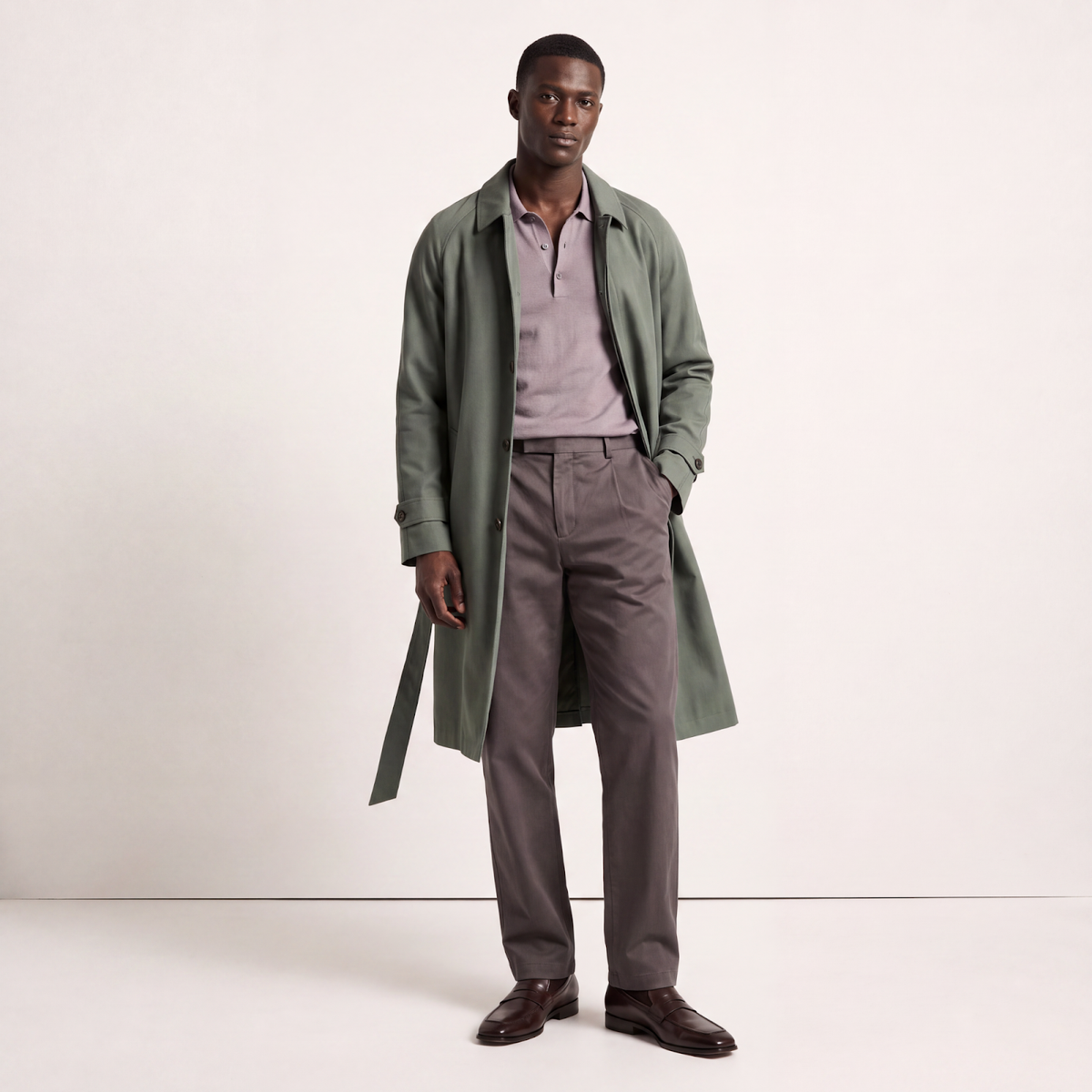 Mayfair Moss Minimalist Trench Coat - Sage Green