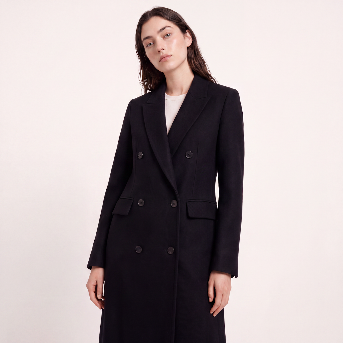 Black Double-Breasted Maxi Length Premium Wool Coat