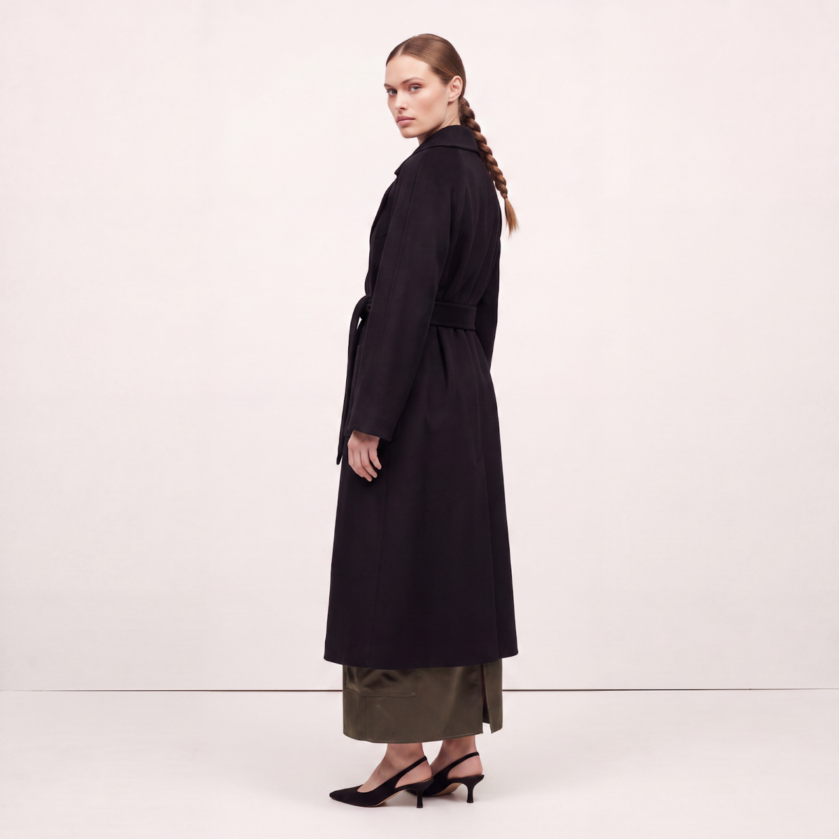 Luna Kiyora 100% Pure Italian Cashmere Long Wrap Coat - Black