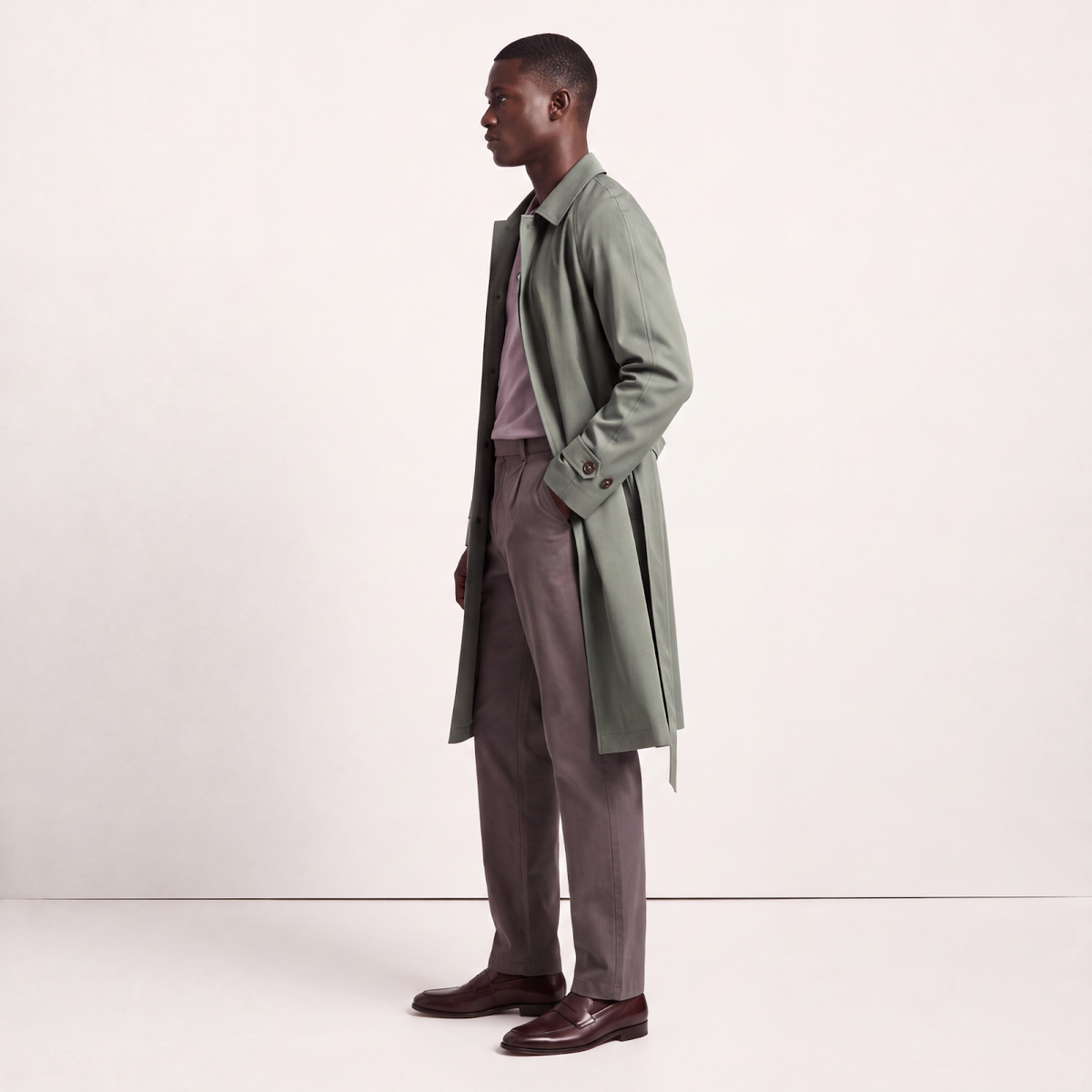 Mayfair Moss Minimalist Trench Coat - Sage Green
