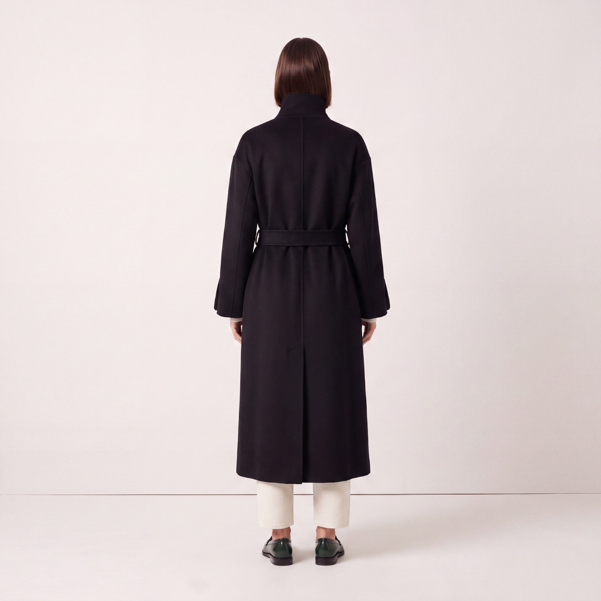 Cricket Pure Cashmere Belted Coat with Funnel Collar - Black