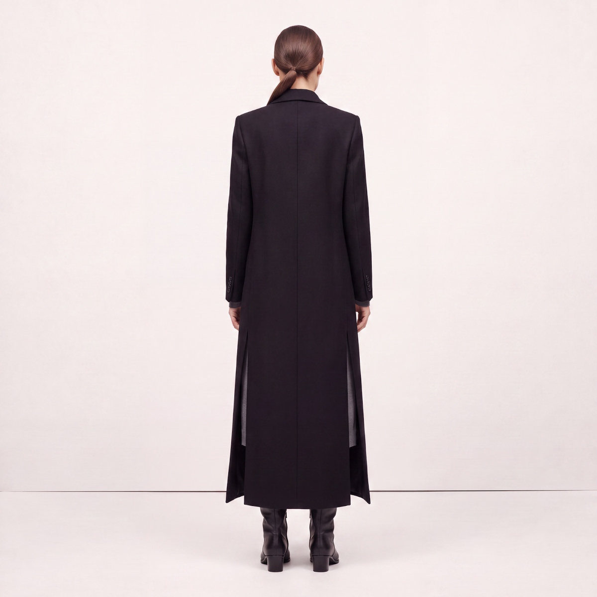Women's Double-Breasted Wool-Rich Maxi Coat with High Side Slits