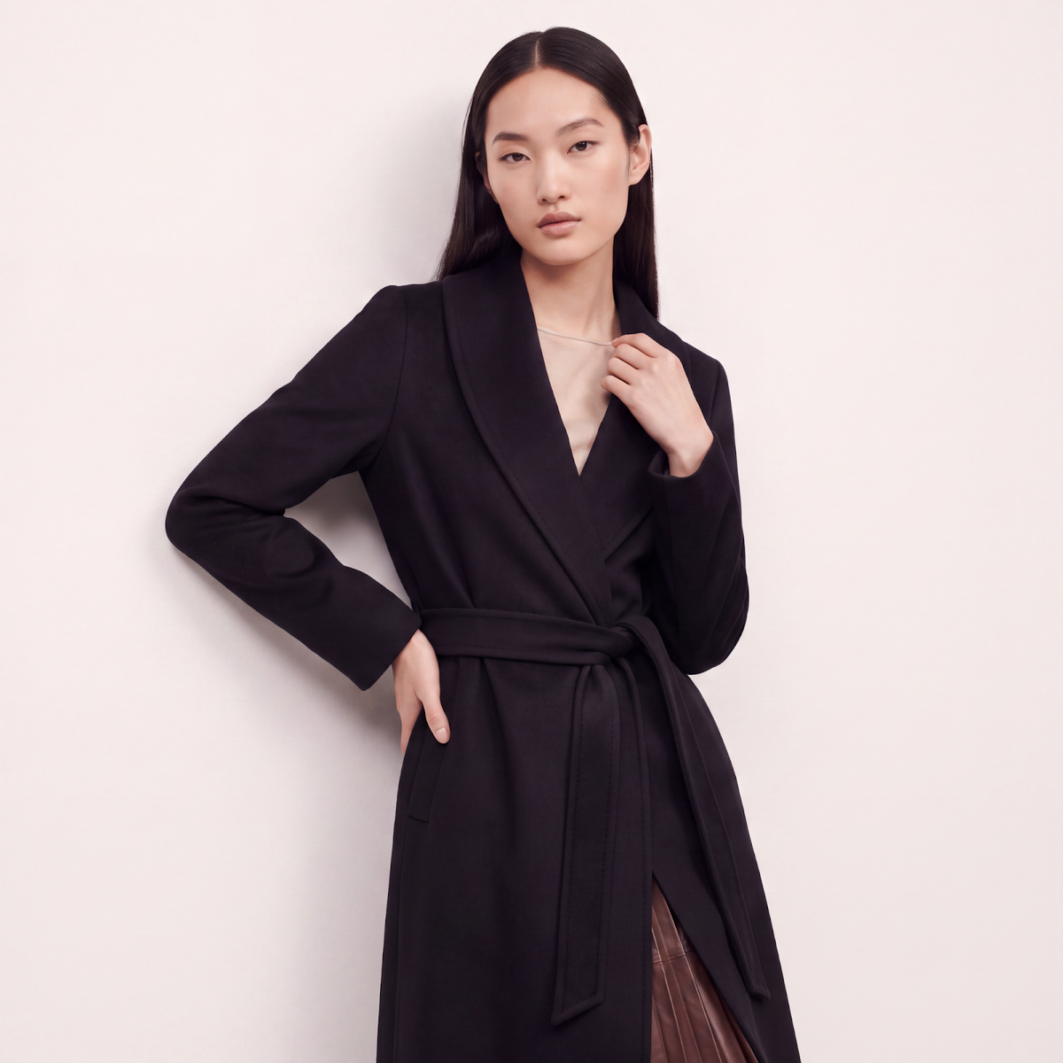 Crown Pure Cashmere Wrap Coat - Luxury Black