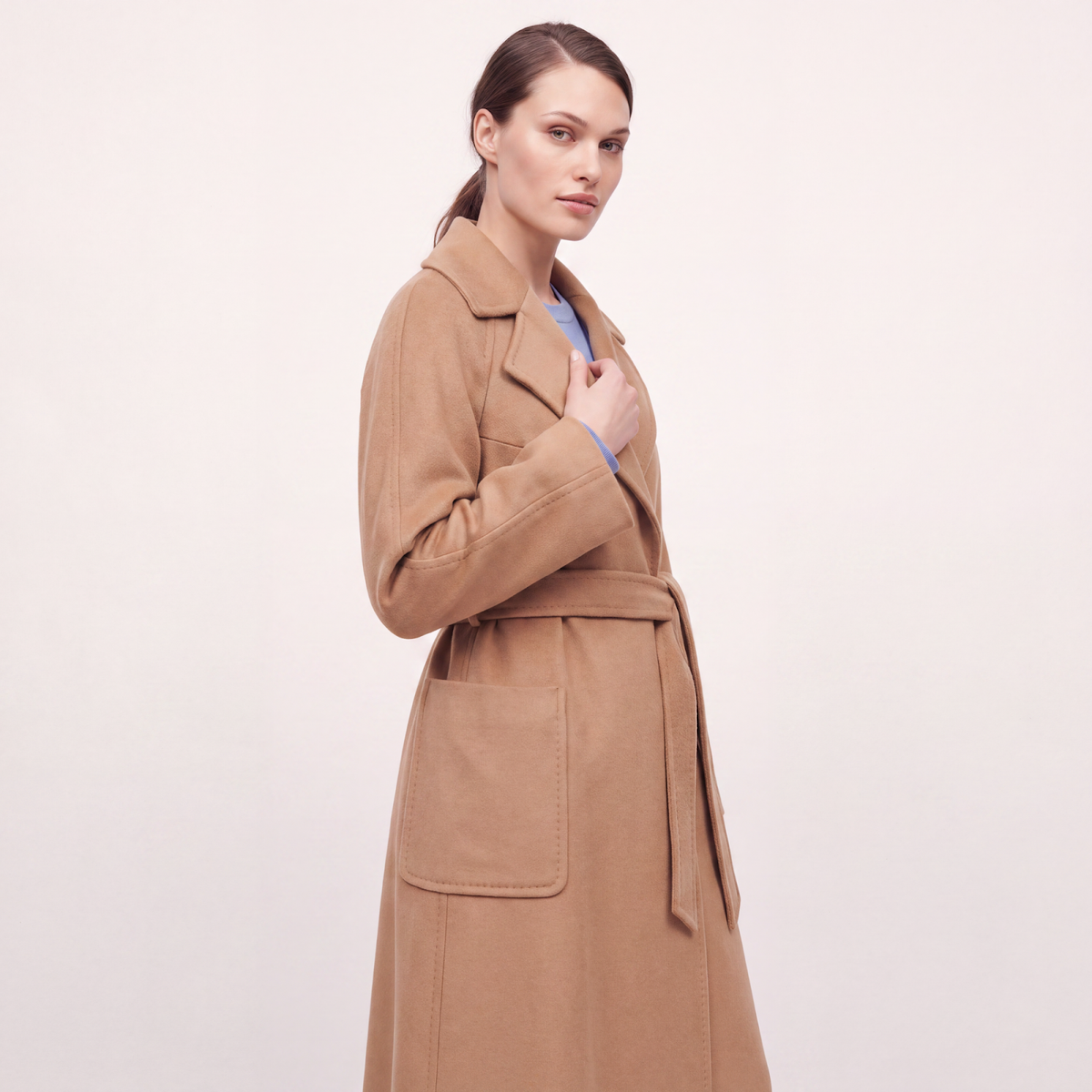 Kiyora 100% Pure Italian Cashmere Long Wrap Coat - Camel