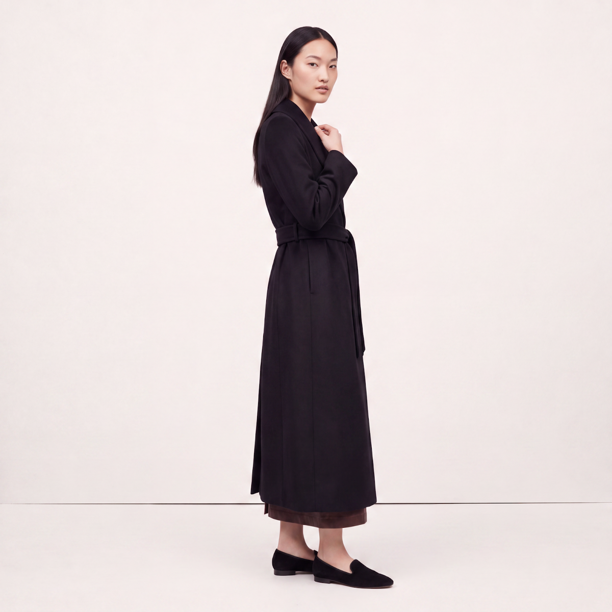 Crown Pure Cashmere Wrap Coat - Luxury Black